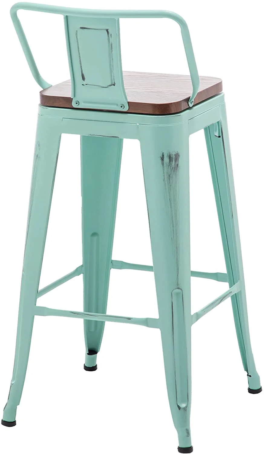 ANdeworld 26' Swivel Metal Bar Stools Set of 4 Counter Height Barstools Industrial Dining Bar Chairs with Modern Wooden Seat-Low Back, Distressed Blue