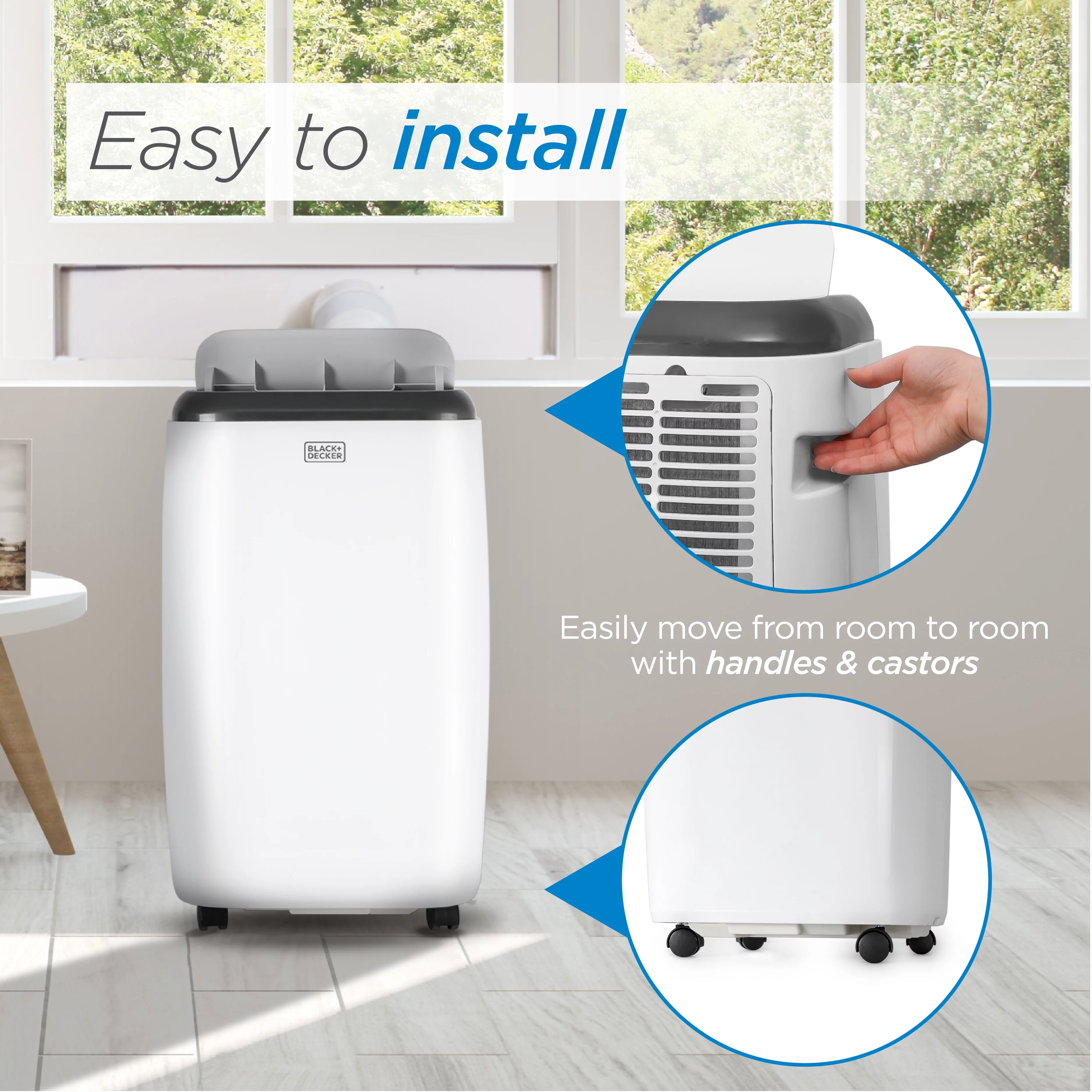 BLACK+DECKER BPP08HWTB 8,000 BTU SACC/CEC (12,000 BTU ASHRAE) Portable Air Conditioner with Heat and Remote Control, White