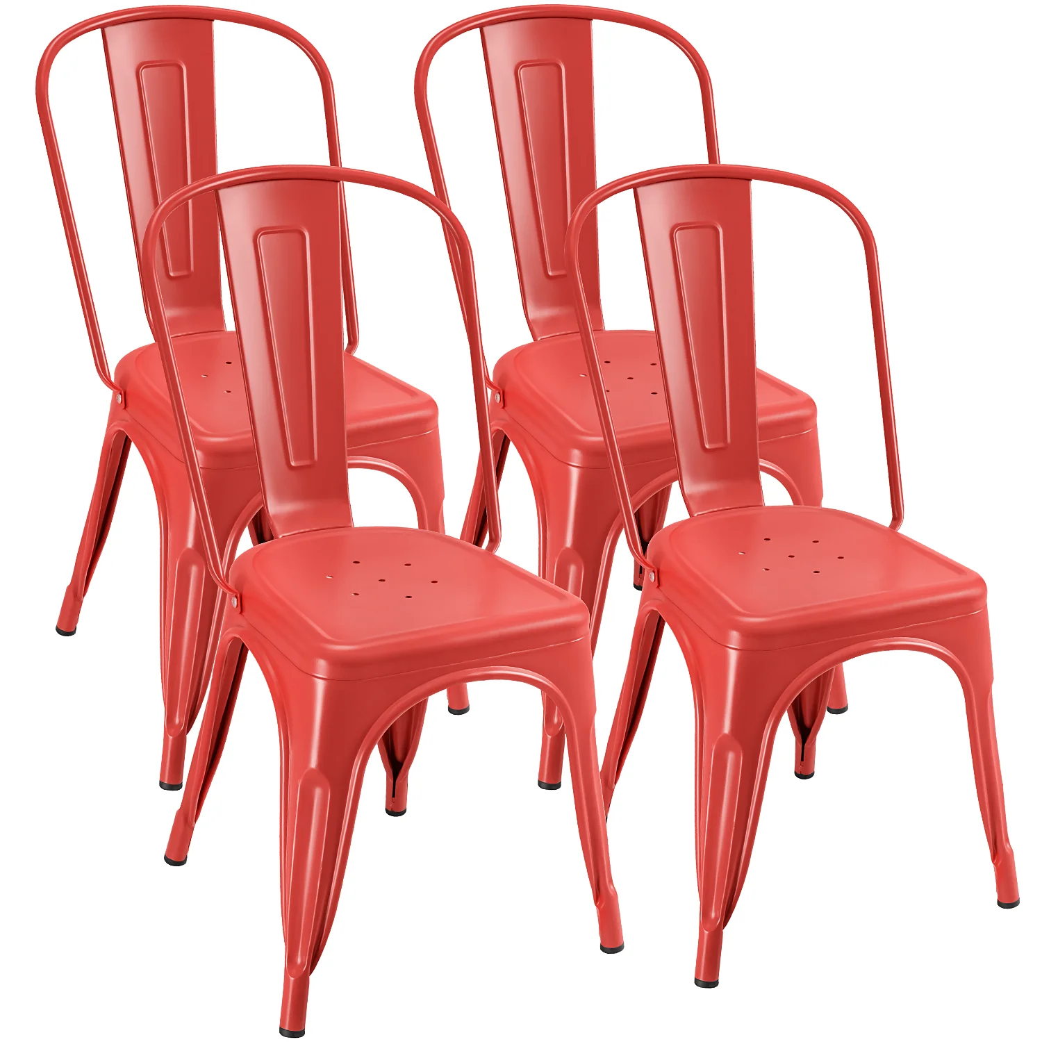 Furmax Set of 4 Metal Dining Chairs, Red