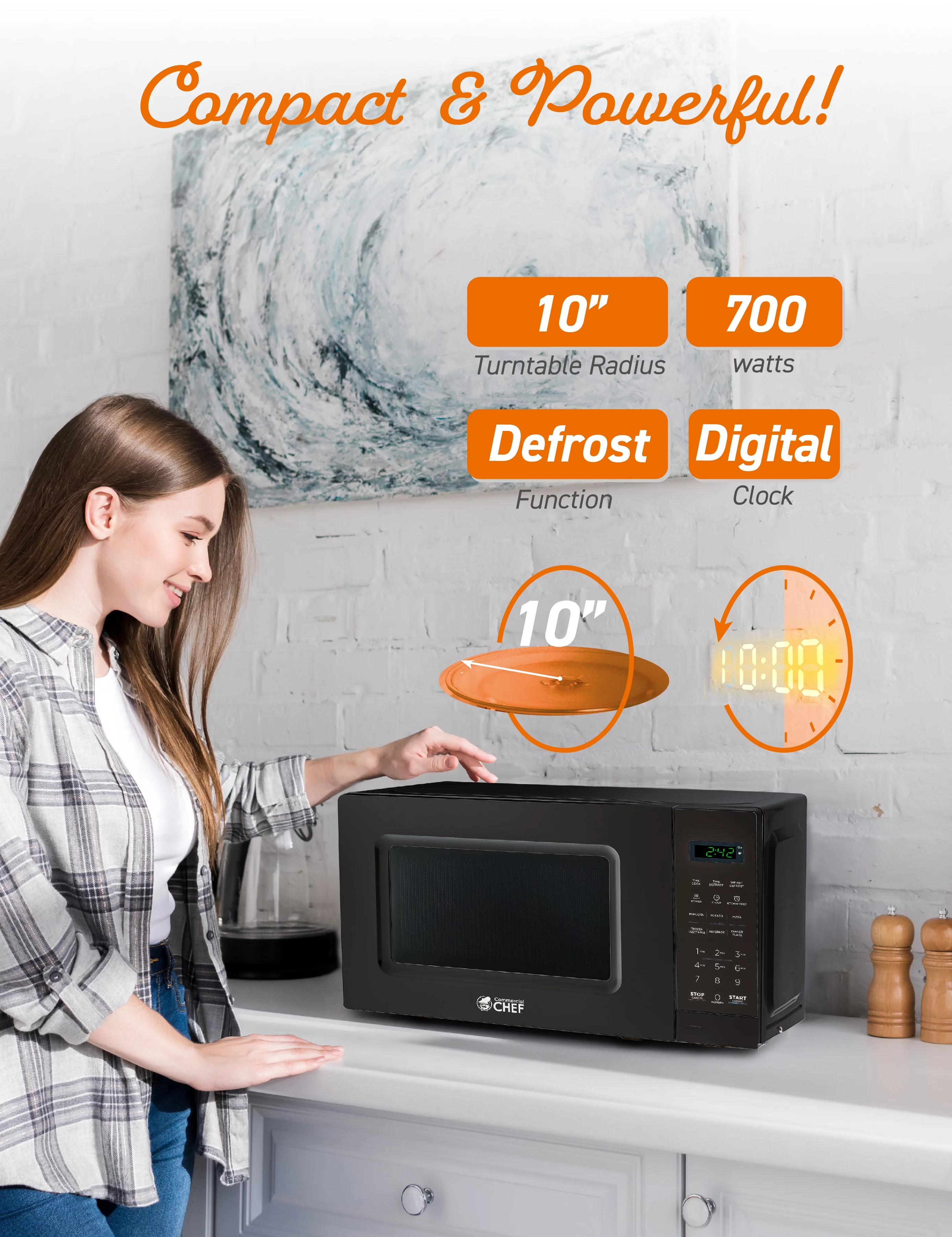 COMMERCIAL CHEF 0.7 cu. ft. Countertop Microwave Oven, Black