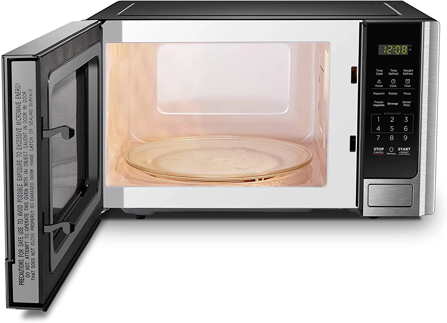 BLACK+DECKER Digital Microwave Oven with Turntable Push-Button Door, Child Safety Lock, Stainless Steel, 0.9 Cu.ft