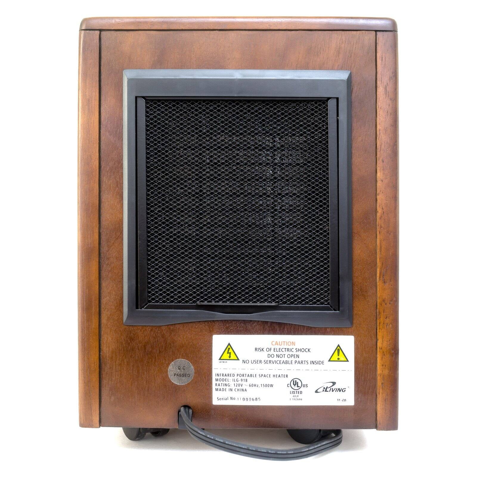 iLIVING ILG-918 Portable Infrared Space Heater with Wooden Cabinet