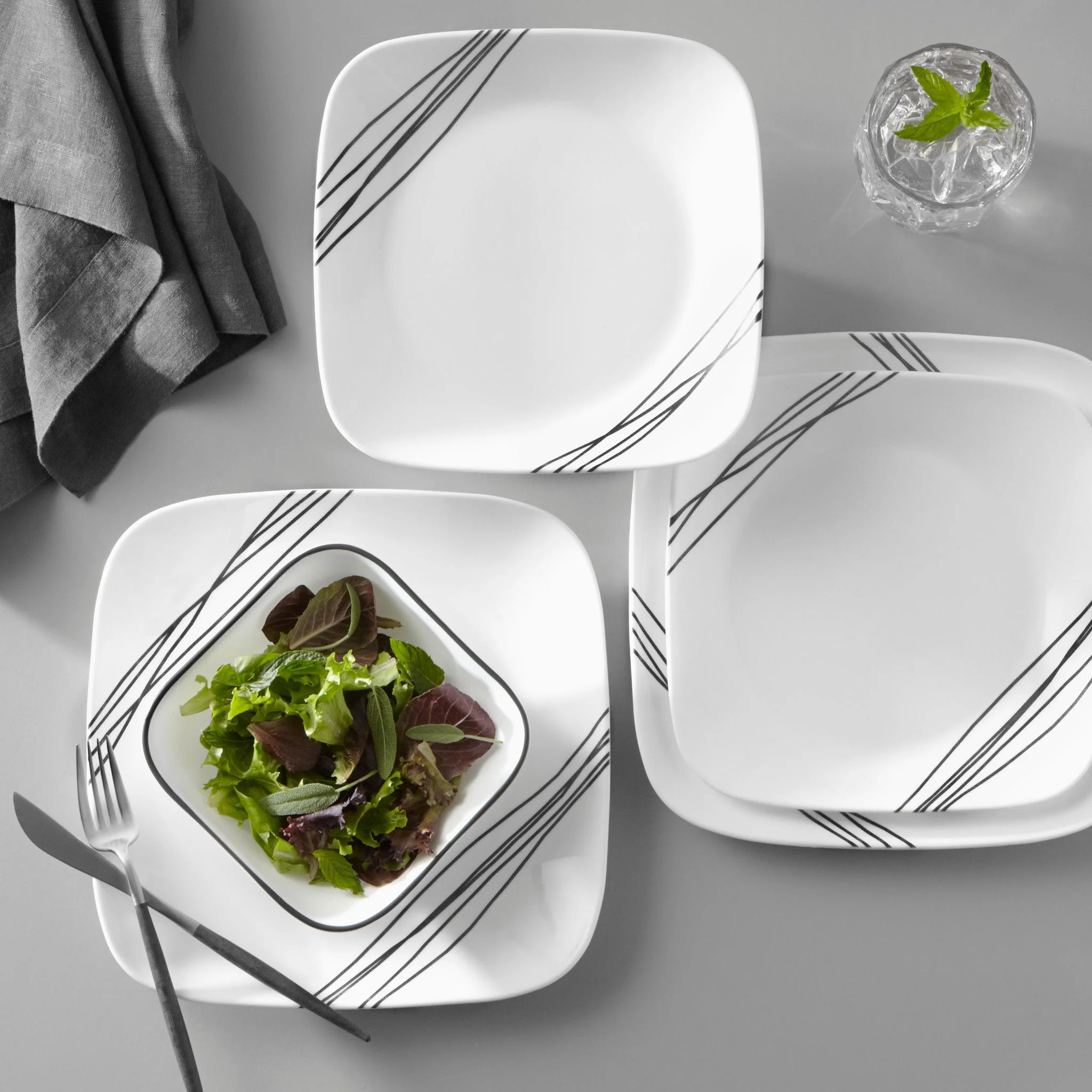 Corelle Simple Sketch 18-Piece Square Dinnerware Set, Service for 6