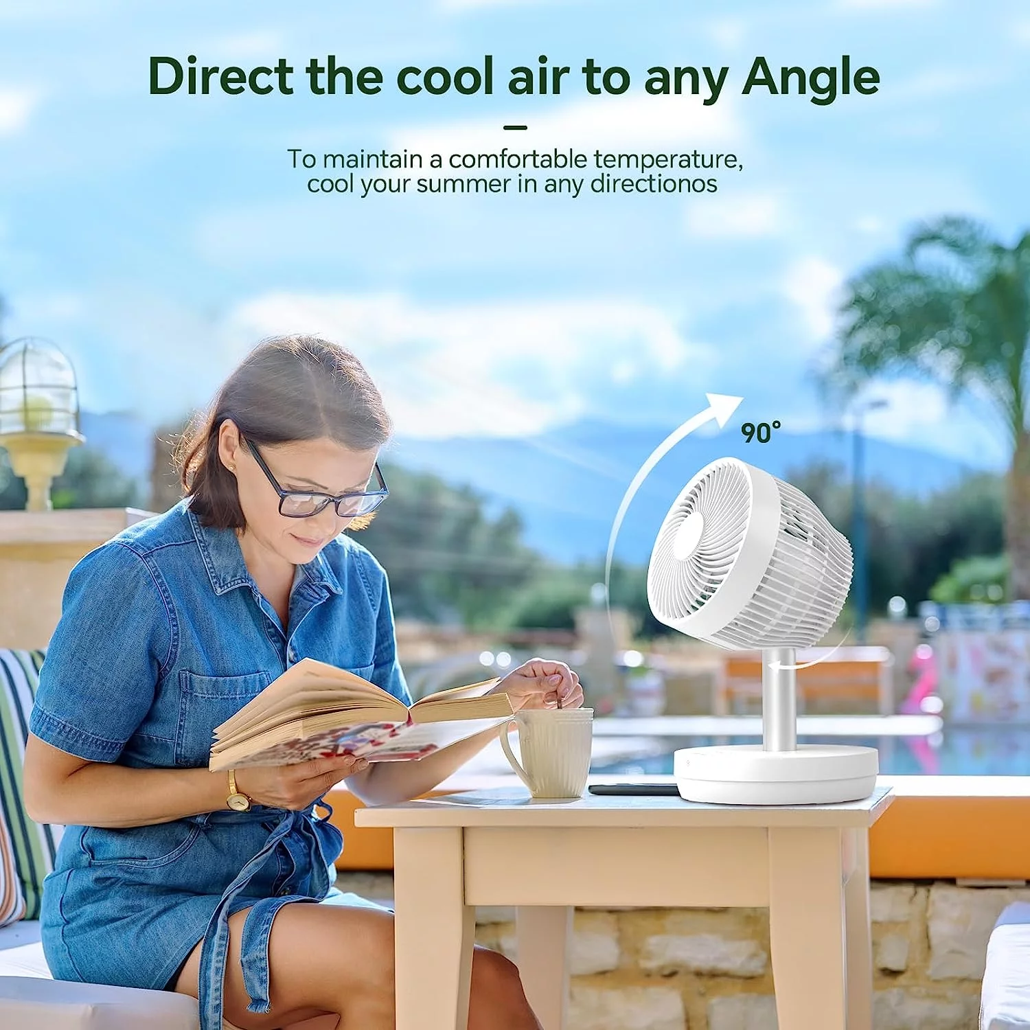 Auseo Pedestal portable Fan Oscillating, 2-in-1 Standing Fan with Remote Control, USB Rechargeable, 10 Speeds, 7.5H Timer, Quiet Stand Floor Fan for Dorm, Bedroom, Outdoor use��White��