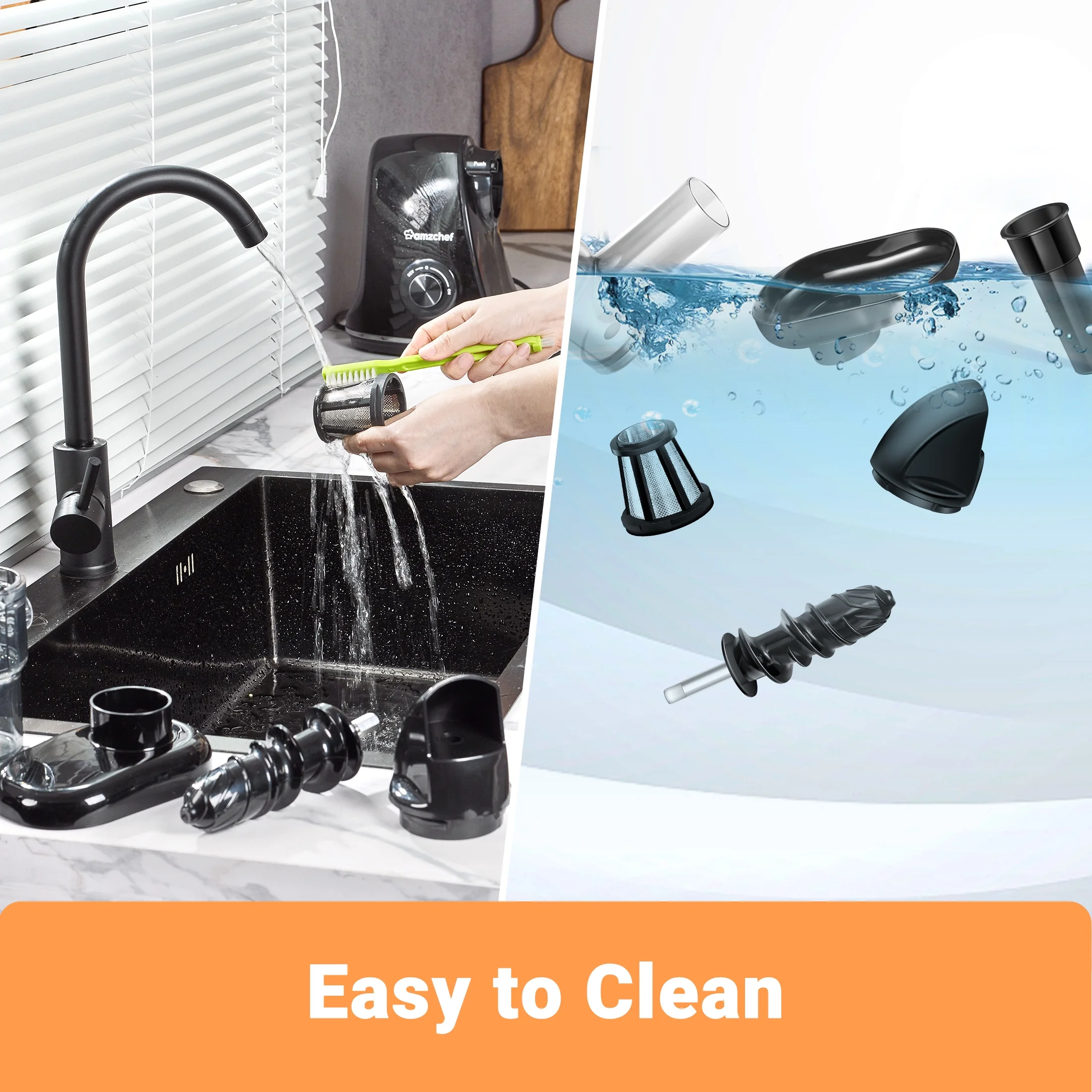 AMZCHEF Juicer Machines Easy to Clean,Cold Press Slow Masticating Juicer Feed Chute for Vegetable and Fruit Black