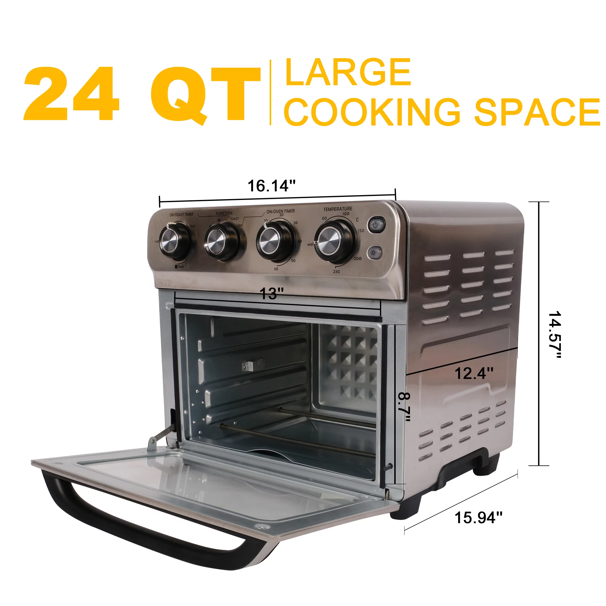 Karmas Product 24 Quarts Air Fryer Oven, Convection Toaster Oven Airfryer, 8-in-1 Countertop Oven Air Fry, Roast, Broil, Bake, Toast, Mechanical Oven with 4 Accessories, Stainless Steel, 1700W