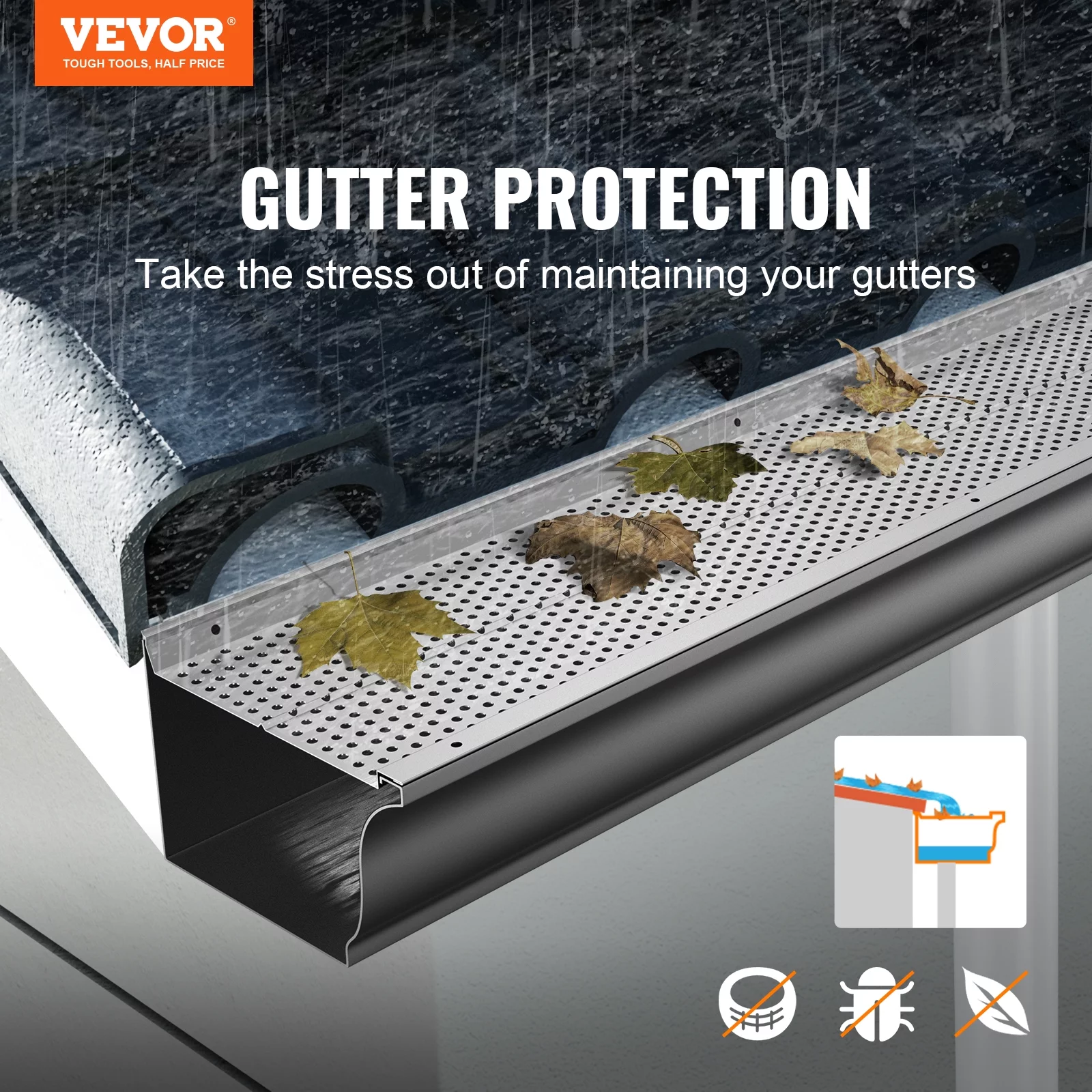 BENTISM Gutter Guard 6 in Wide 208 ft Length Cover Mesh Leaf Debris Protection