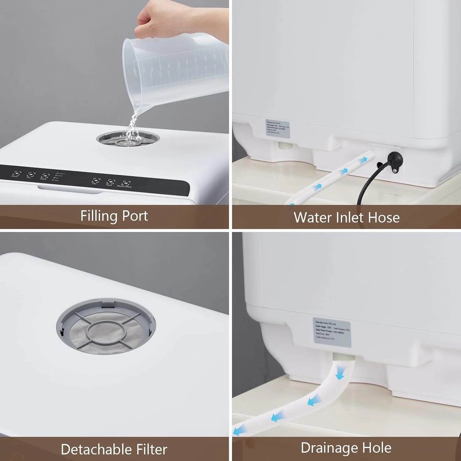 Juiluna Dishwasher Countertop with 4.5L Built-in Water Tank, Portable Dishwashers for Apartments RVs, 5 Washing Programs, PTC Hot Air Drying & Inlet Hose, 360��Dual Spray Arm, Mini Dish Washer for Dorm