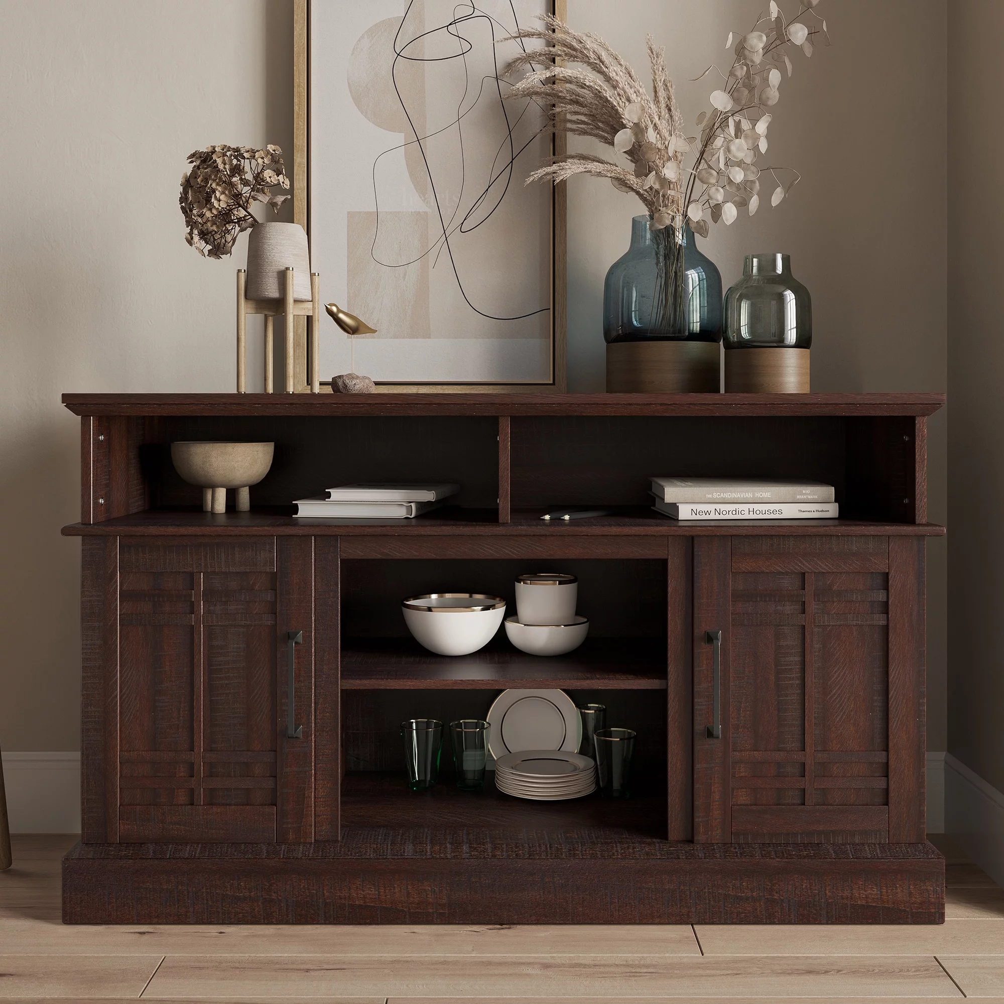 BELLEZE TV Stand Media Entertainment Center - Norrell (Espresso)