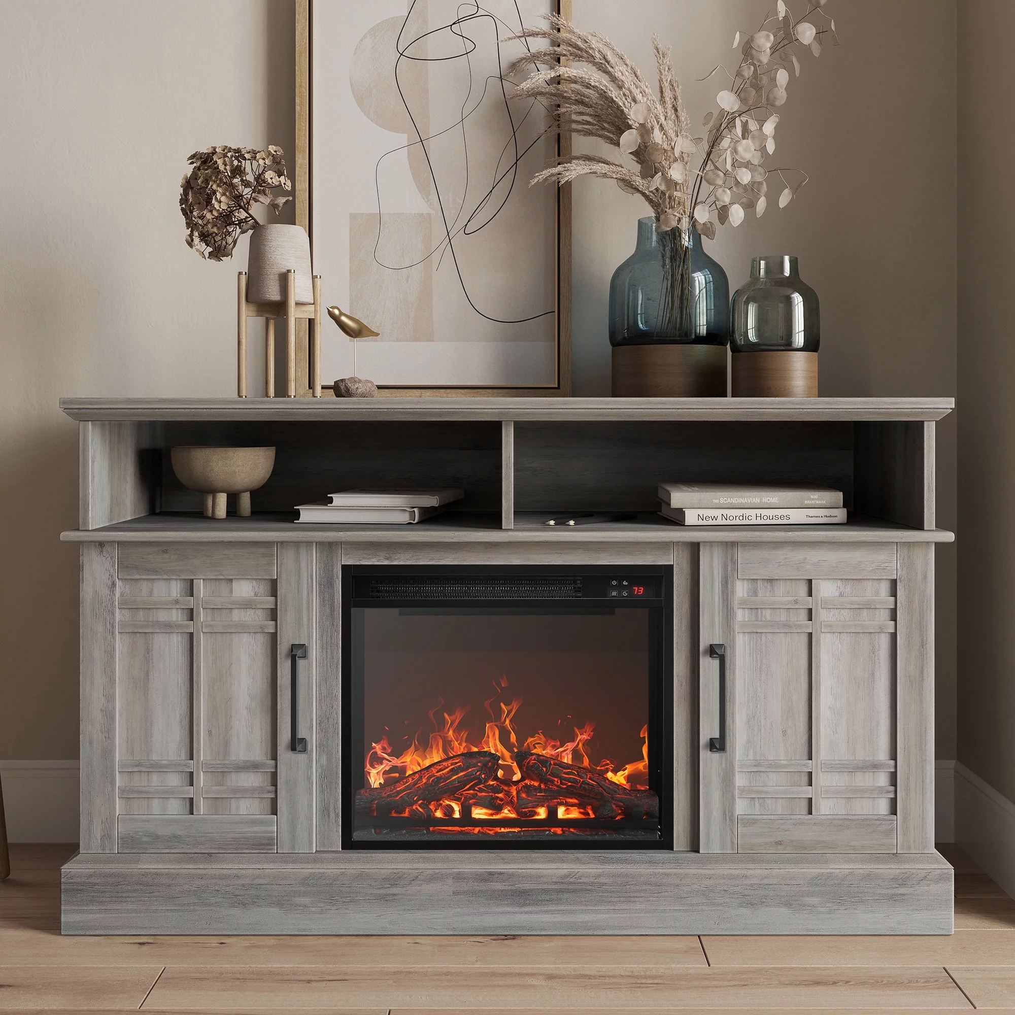 BELLEZE 47' TV Stand with 18' Electric Fireplace, Modern Electric Fireplace TV Stand for TVs up to 50
