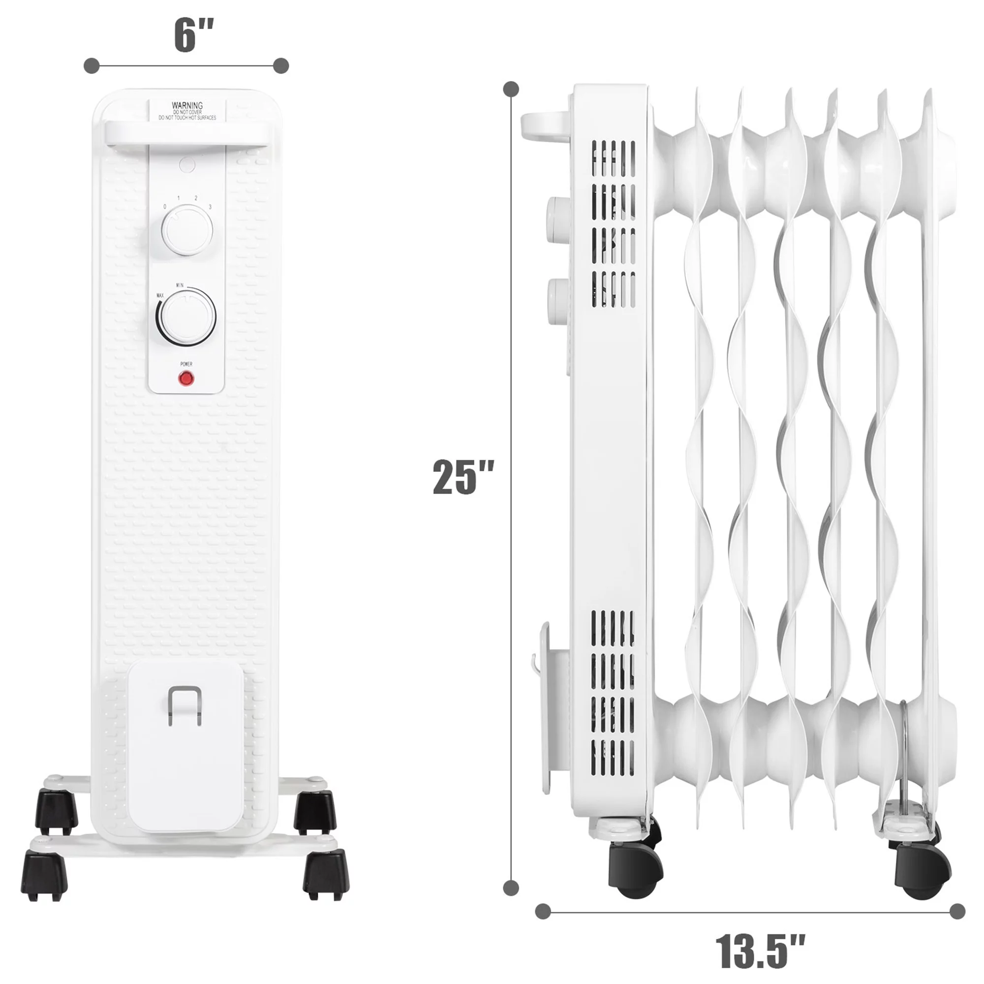 Gymax 1500W Oil Filled Radiator Space Heater w/ 3 Heating Modes White