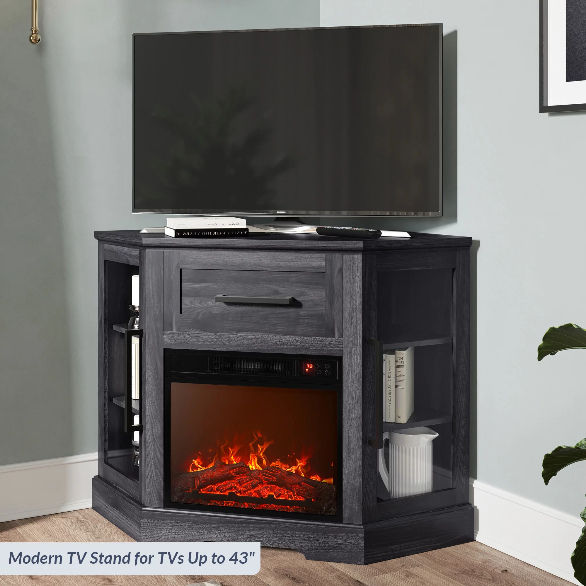 BELLEZE 43' TV Stand with 18' Electric Fireplace, Fireplace TV Stand for TVs up to 43
