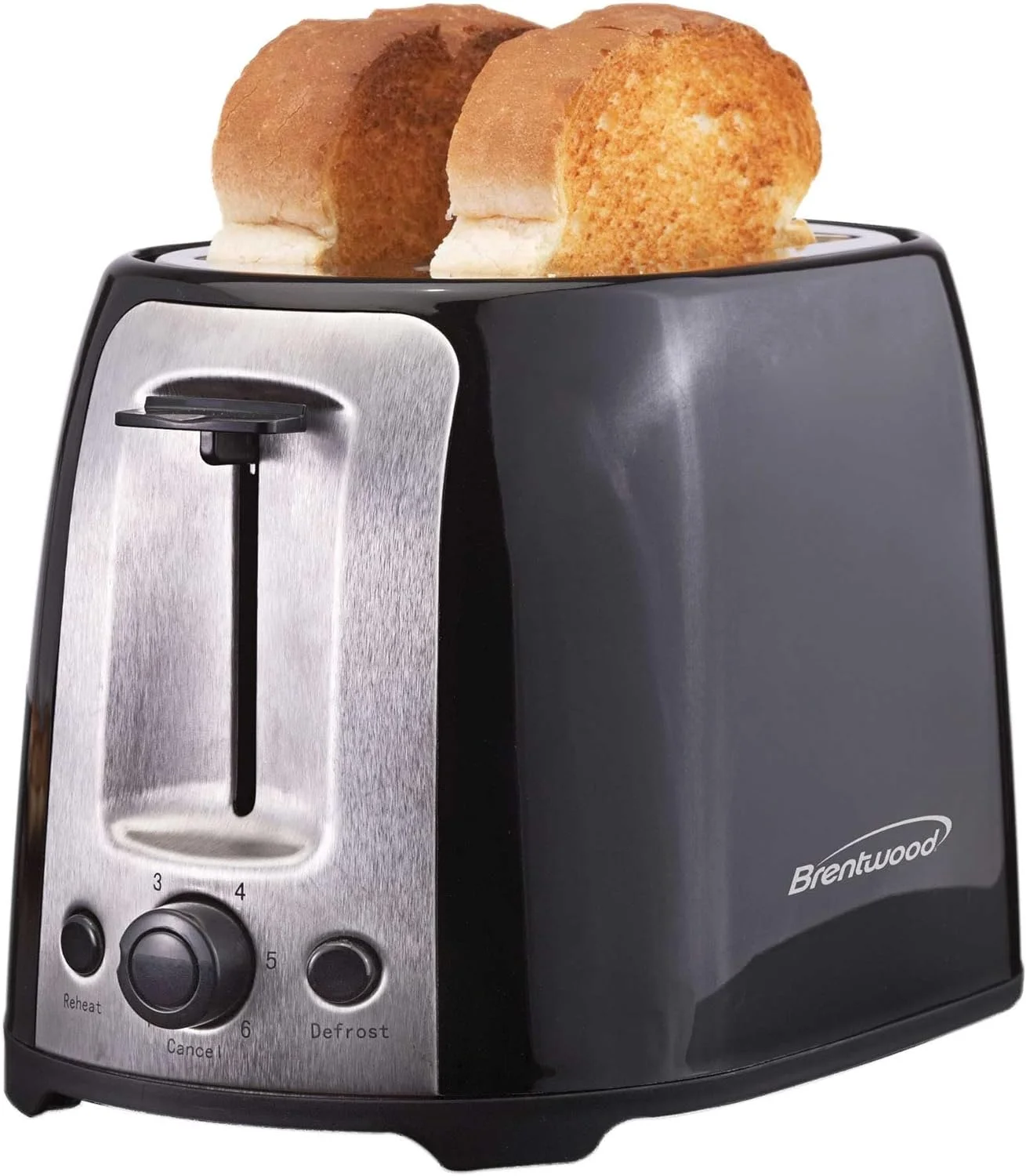 Cool Touch 2-Slice Extra Wide Slot Toaster, Black; Auto-Centering Guides; 6-Setting Knob; Crumb Tray; Non-Slip Feet; 800W; Reheat, Defrost And Cancel Button