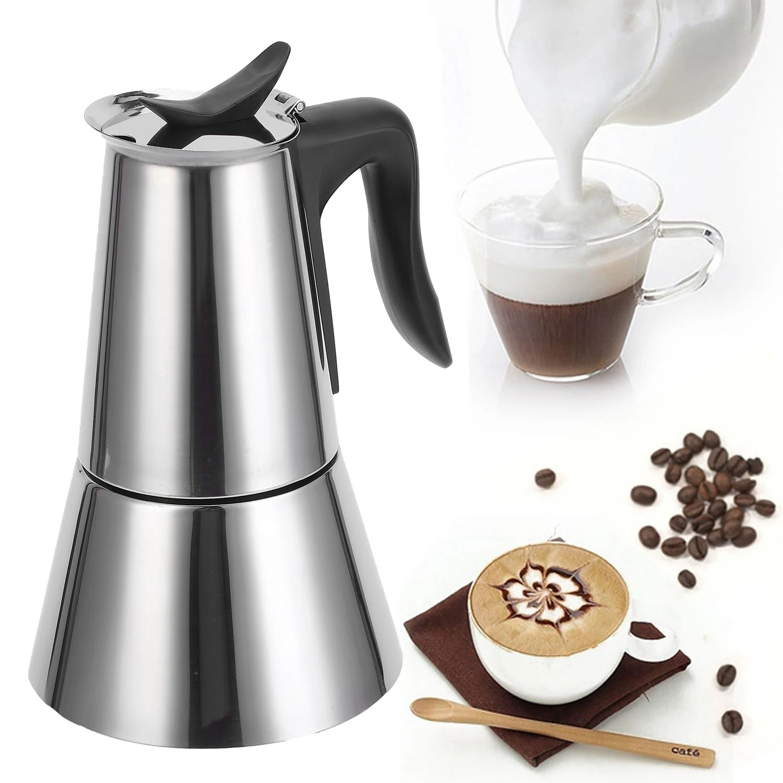 300ml Stainless Steel Electric Coffee Pot Household Coffee Maker Kettle for Home EU Plug 220V