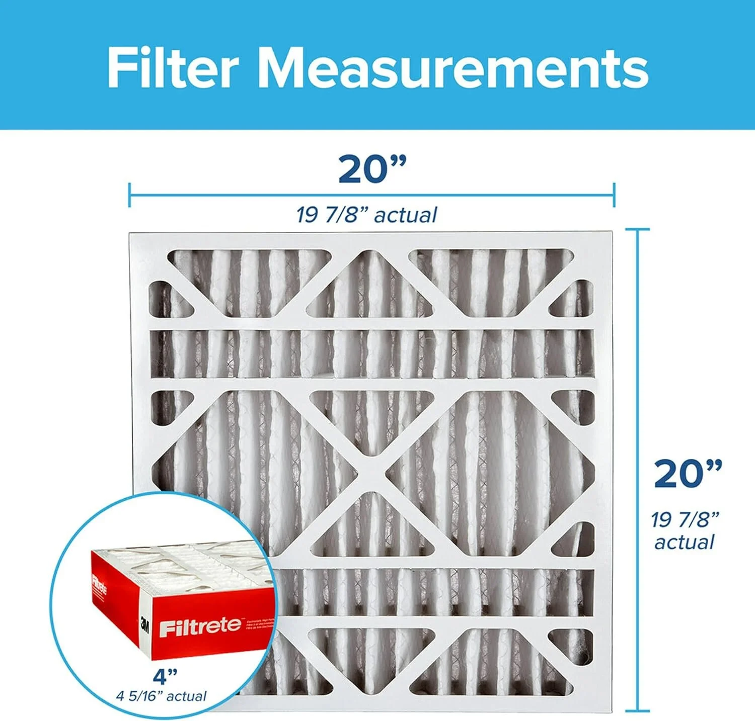 Filtrete 20x20x4, AC Furnace Air Filter, MPR 1000 DP, Micro Allergen Defense Deep Pleat, 2-Pack actual dimensions 19.88 x 19.88 x 4.31