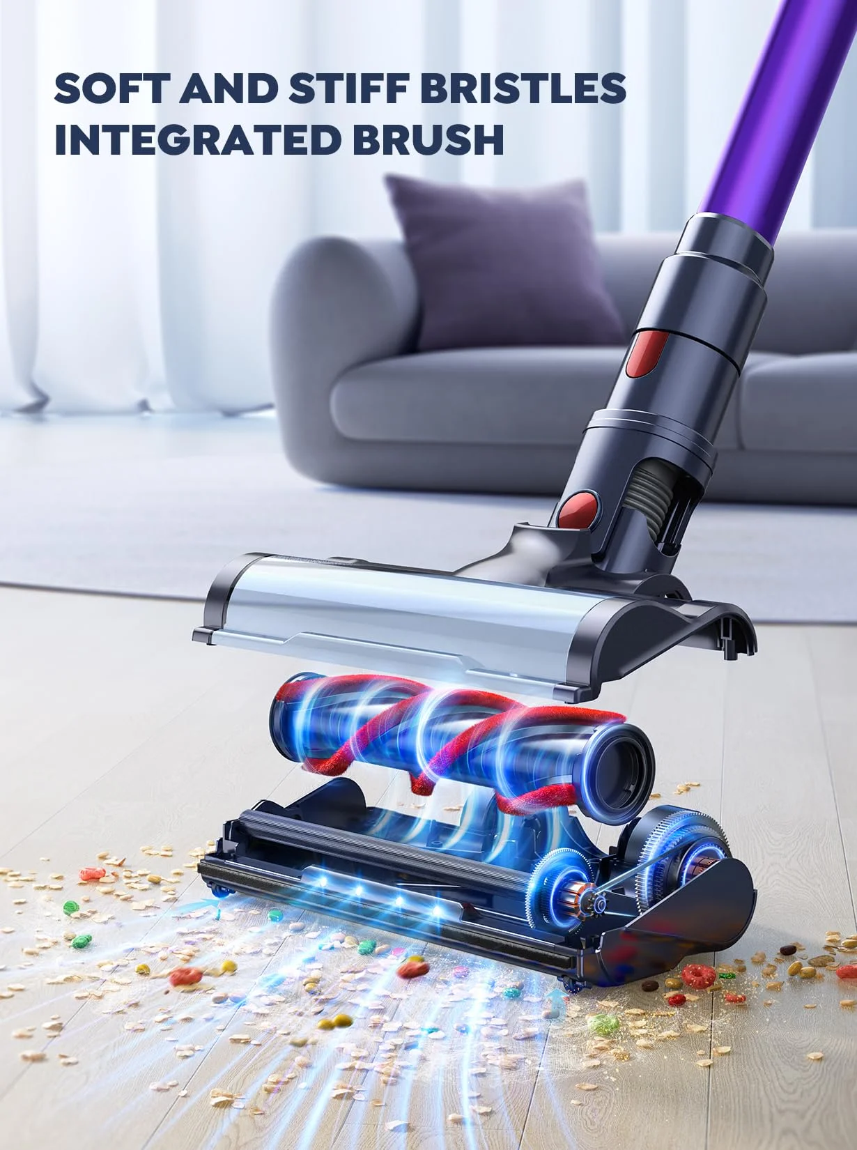 Buture Cordless Stick Vacuum Cleaners 55mins 450W 38KPa with Touch Display Powerful Lightweight Vacuum Cleaner for Carpets Floors Pet Hair Home