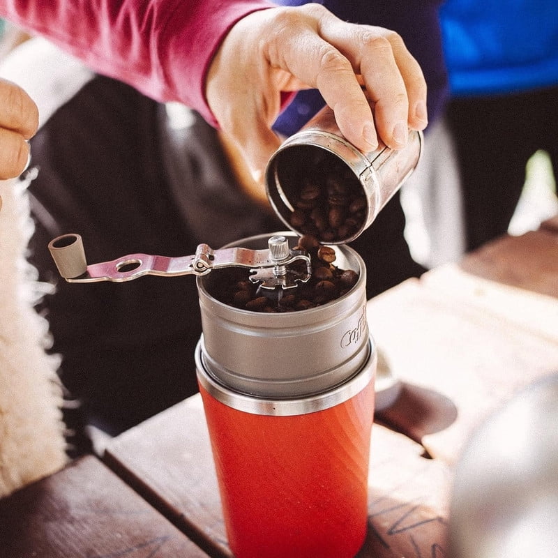 Cafflano Klassic - All-in-1, Drip Kettle+Grinder+Permanent Stainless Filter Dripper+Double-wall Tumbler, Pourover, Coffee Maker for Camping & Travel Black Color