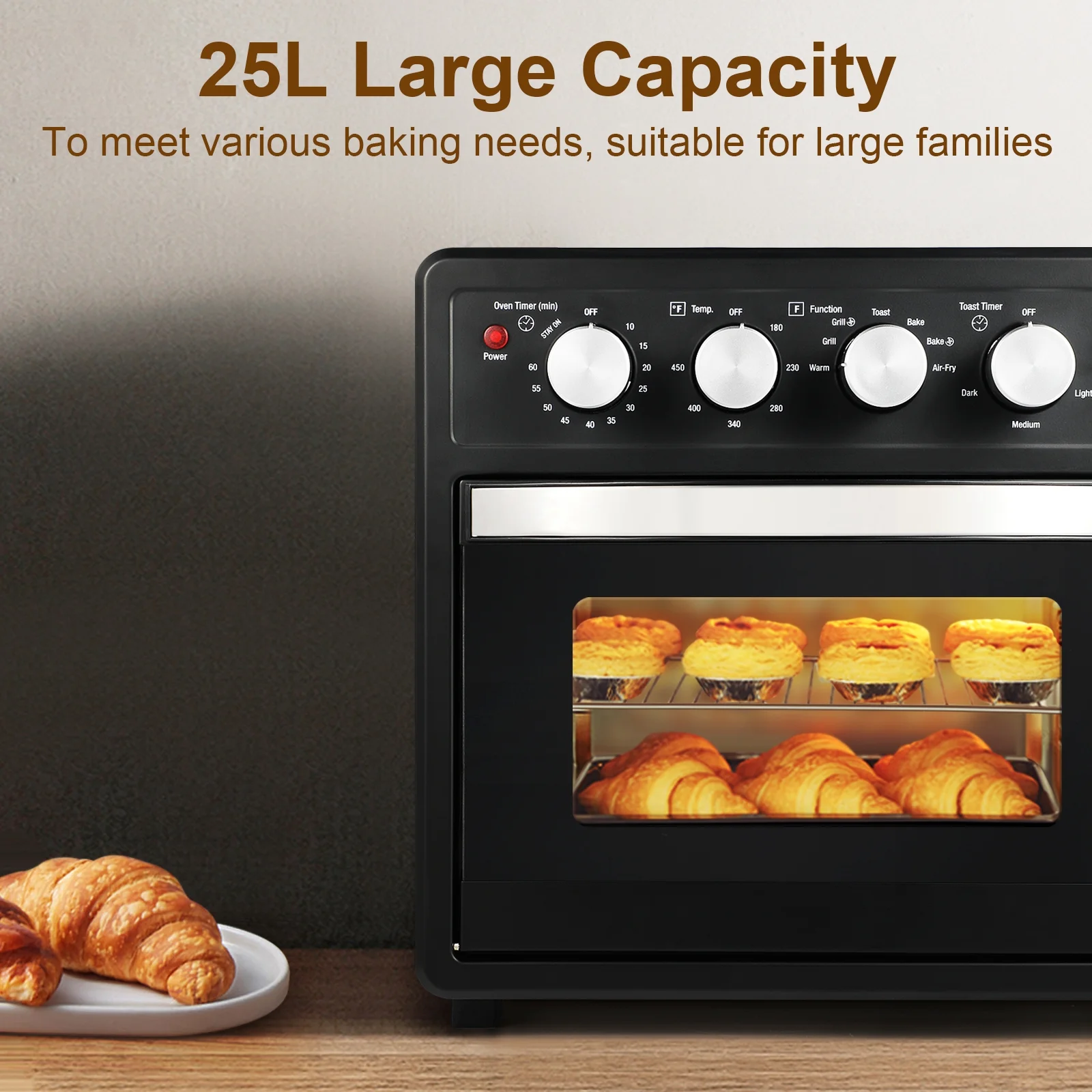 Homlixry Air Fryer Oven, 26QT 7 in 1 Toast Oven, Large Capacity Rotisserie Dehydrator Air Fryer Oven Combo, Black