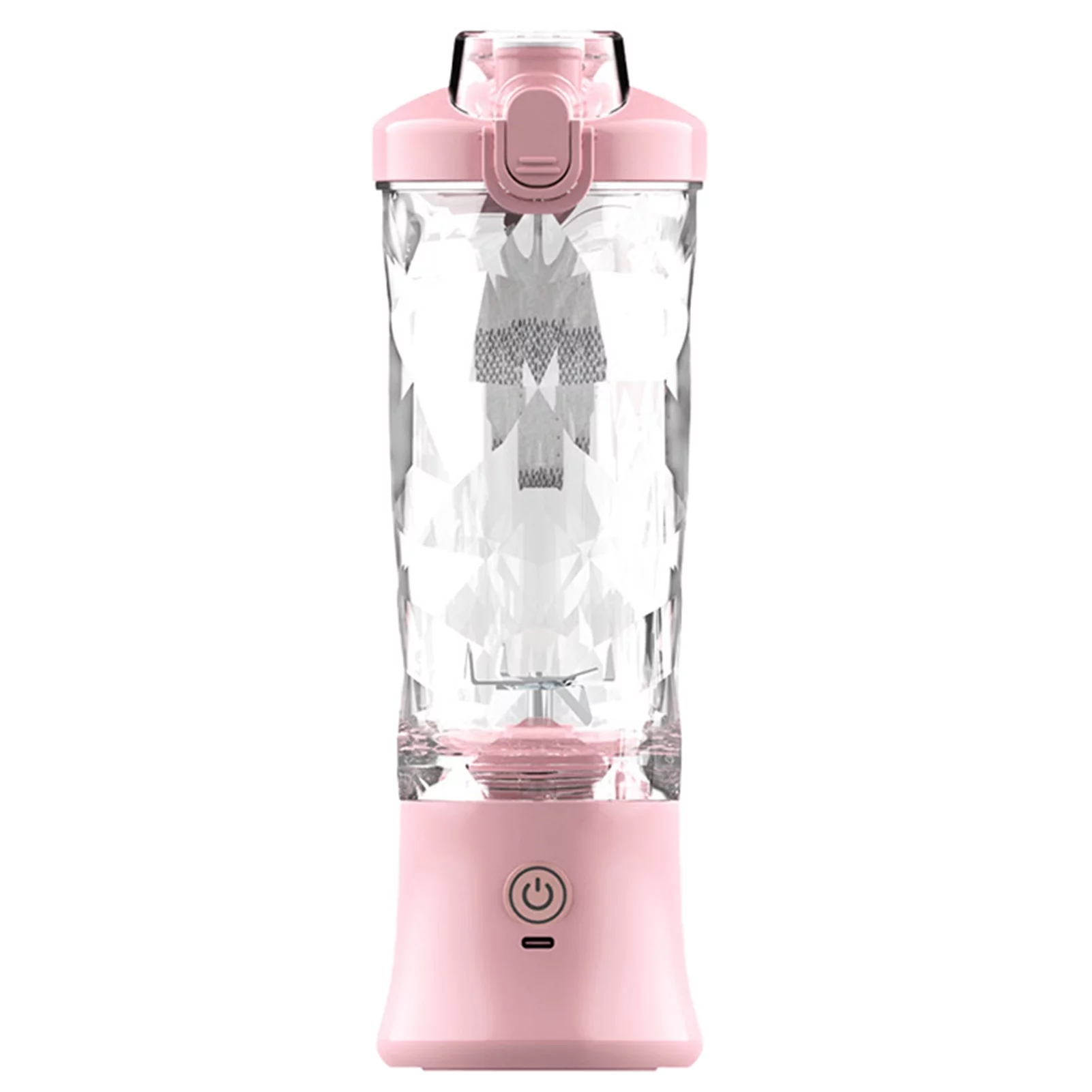 Frogued 1 Set 600ML Juicer Cup 6 Blades Strong Motor Straight Drink Mouth One Click Clean Type-C Rhombus Body Electric Juicer Home Supply (Pink)