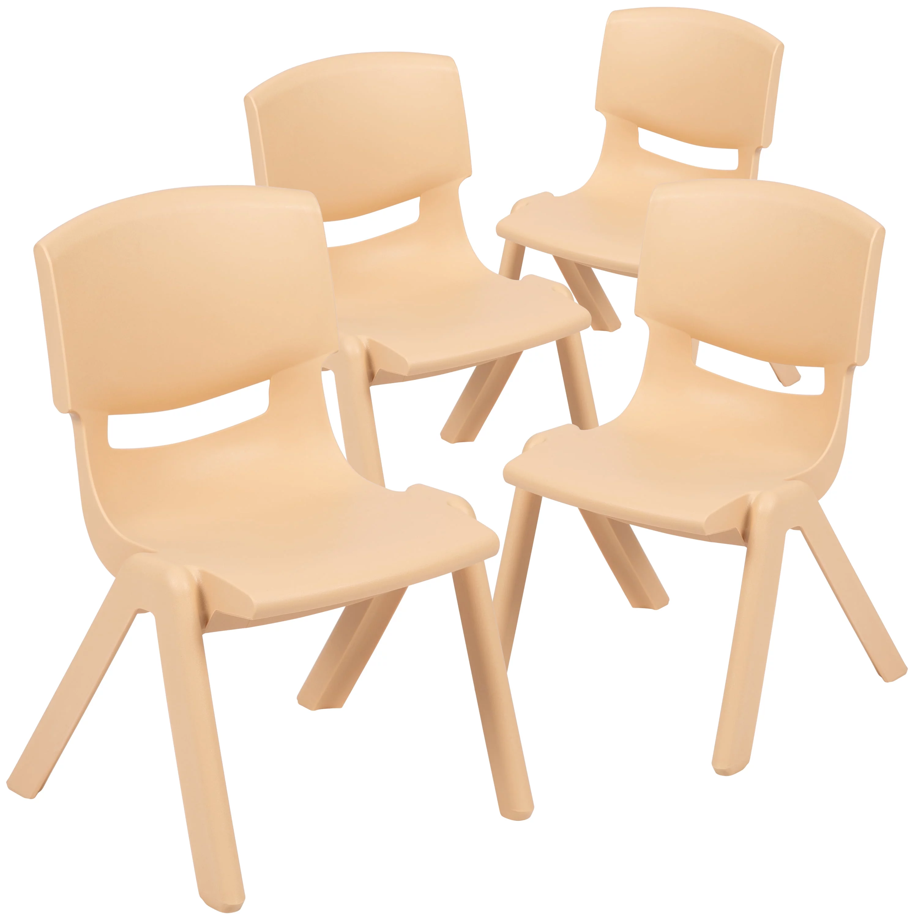 Emma + Oliver 4 Pack Natural Plastic Stackable School Chair with 10.5'H Seat, Preschool Chair