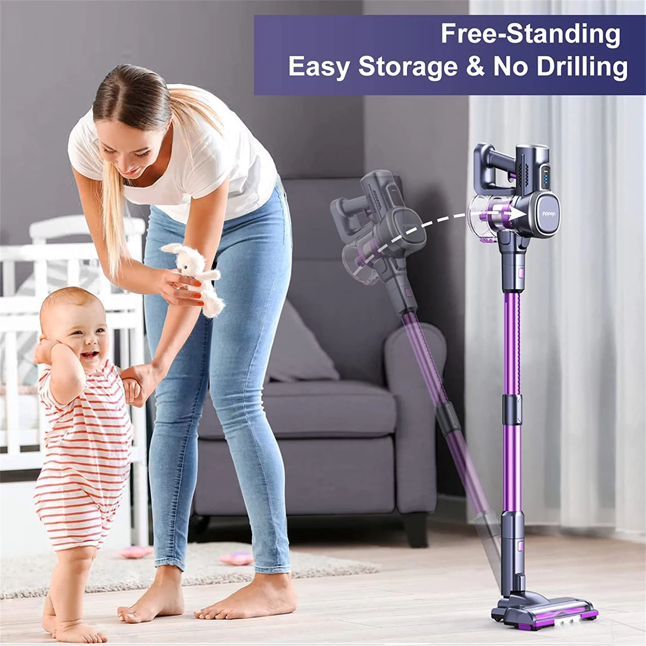 Cordless Vacuum Cleaner 6-in-1 Lightweight Stick for Carpet Upright, Purple