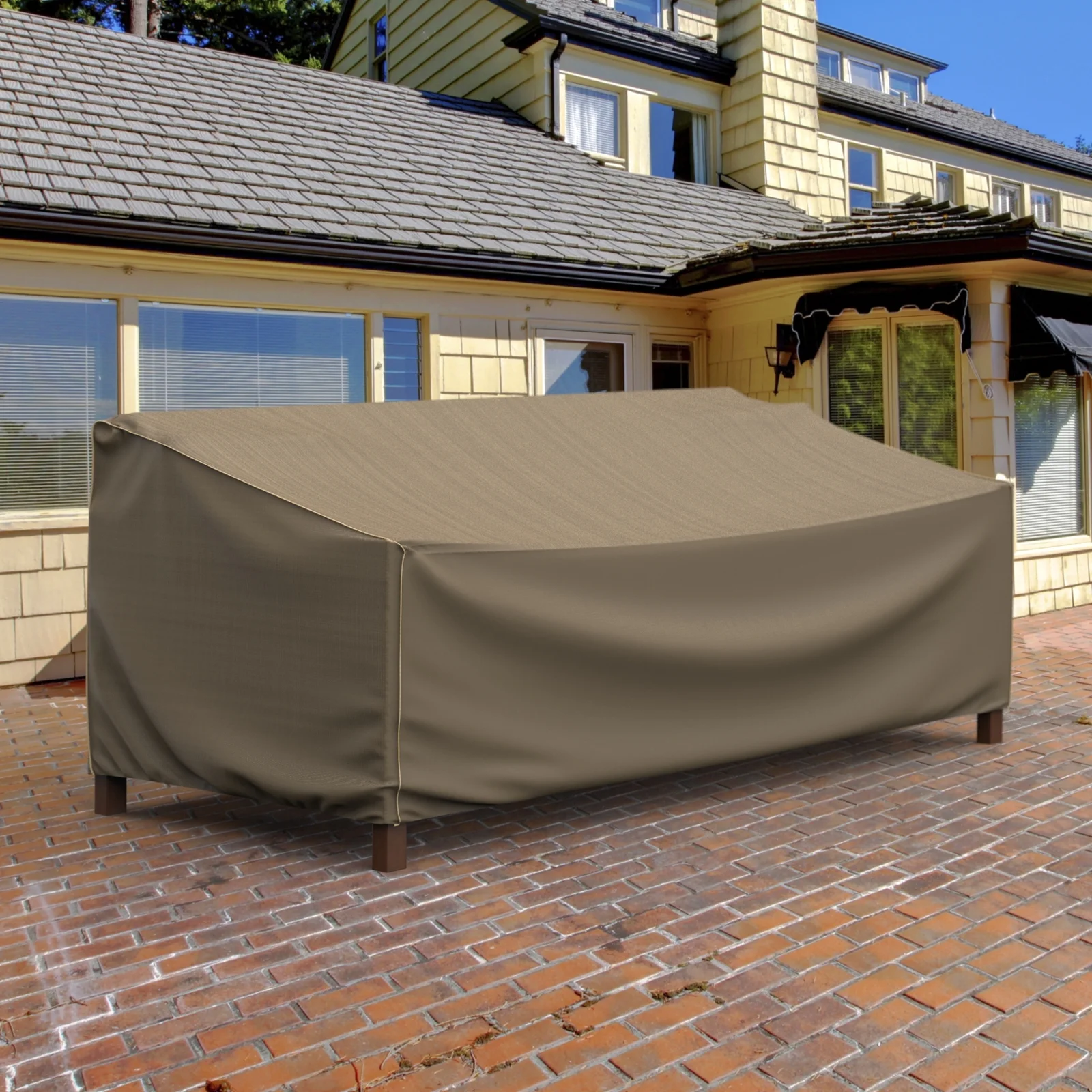 Budge 79'Wx41'L Black and Tan Patio Sofa Cover, StormBlock? Hillside