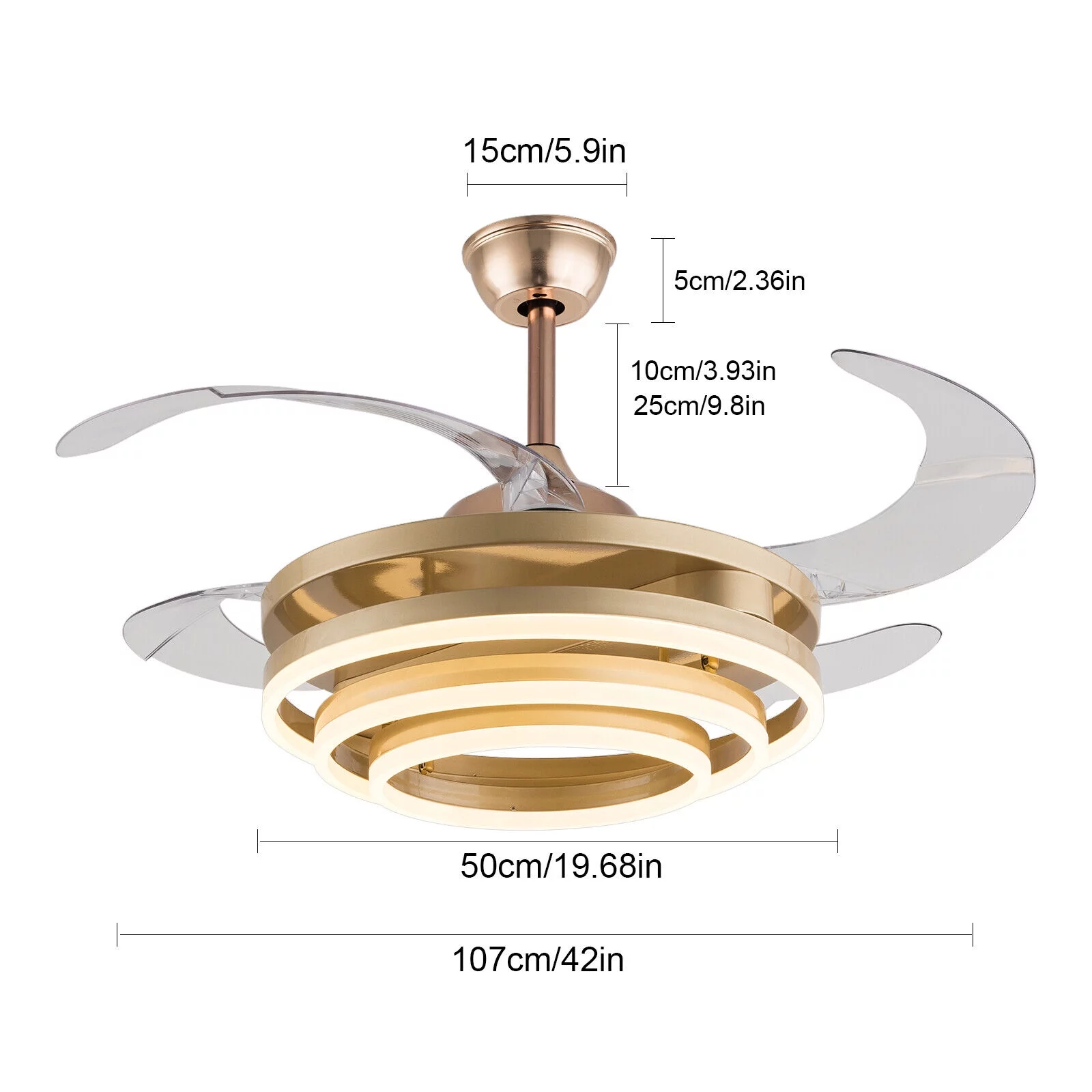 42' Retractable Ceiling Fan Lamp w/ Light Remote Control Dimmable LED Chandelier