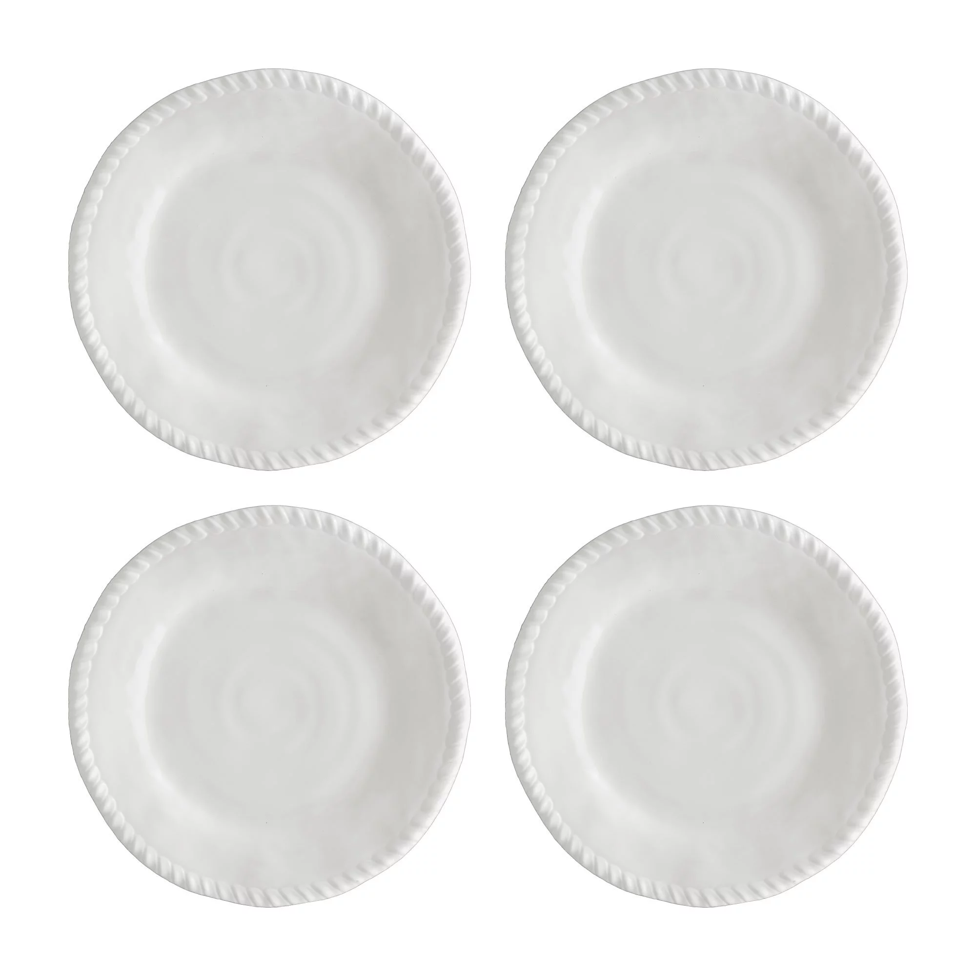 Gourmet Art 16-Piece Rope Melamine Dinnerware Set, White, Includes Dinner Plates, Salad Plates, Dessert Plates, Bowls, Service for 4.