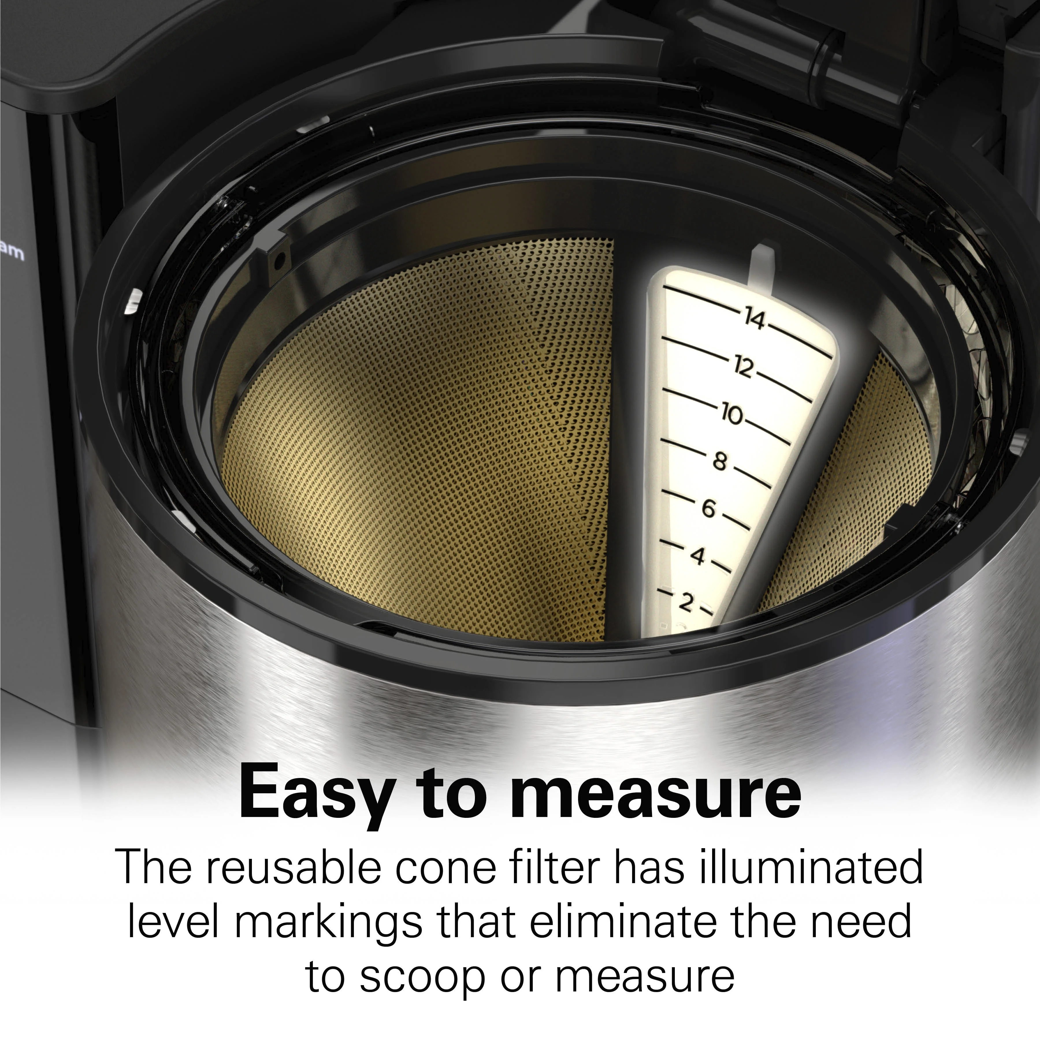 Hamilton Beach Easy Measure 14 Cup Coffee Maker, Touchscreen, Removable 70 oz. Water Reservoir, Black and Stainless Steel, 46220