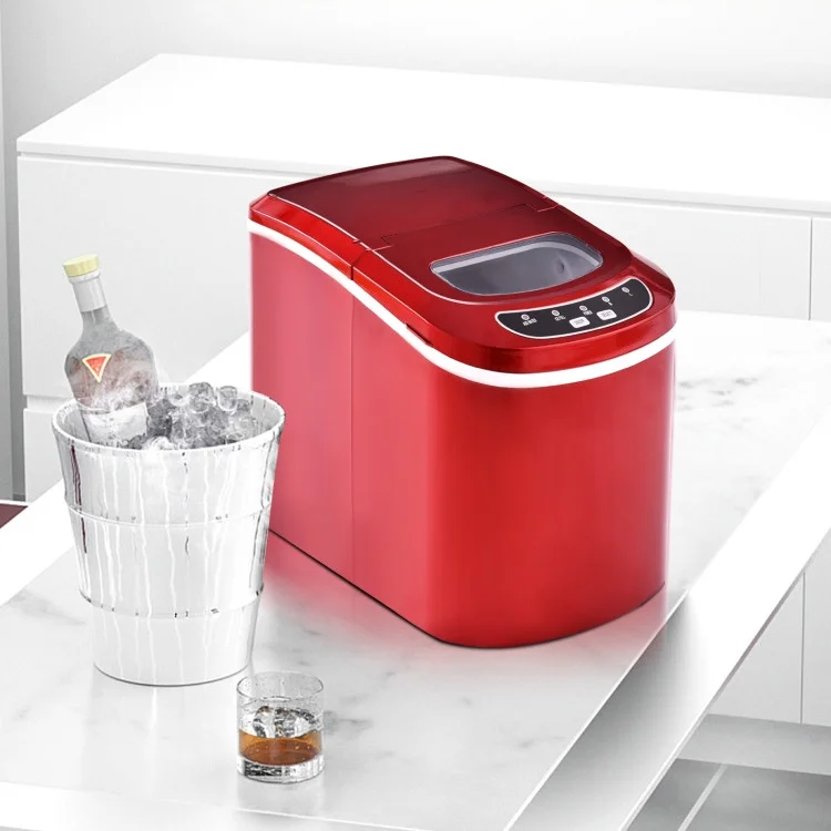 Canddidliike Mini Portable Compact Electric Ice Maker Machine-Red, Electric Portable Compact Countertop Automatic Ice Cube Maker Machine for Home/Kitchen/Office