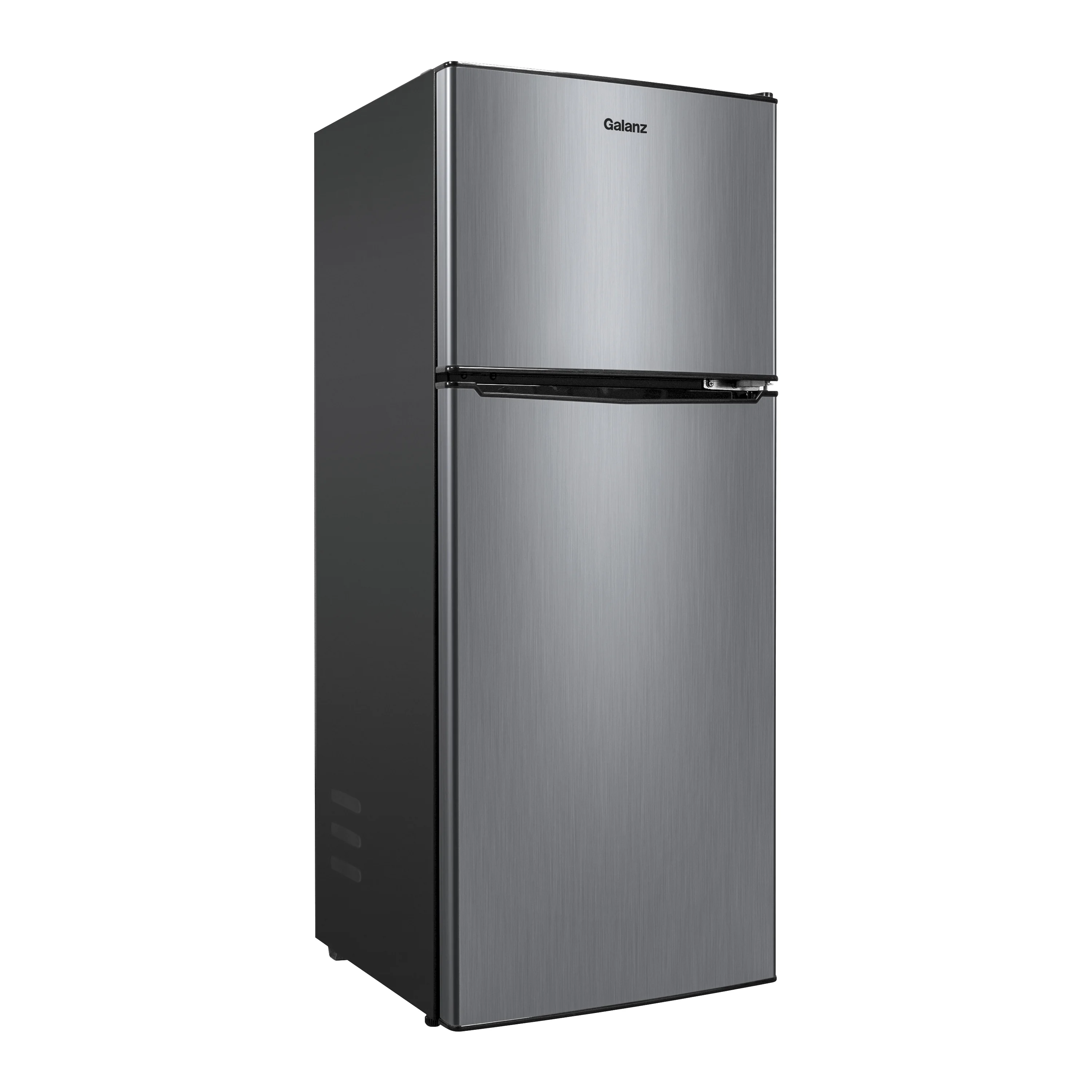 Galanz 4.6. Cu ft Two Door Mini Refrigerator with Freezer, Stainless Steel, New, Width 19.13'