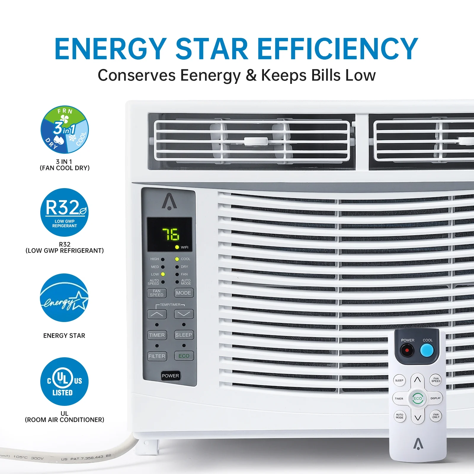 Emorefun Window-Mounted Air Conditioner 6,000 BTU with APP/Remote Control, White