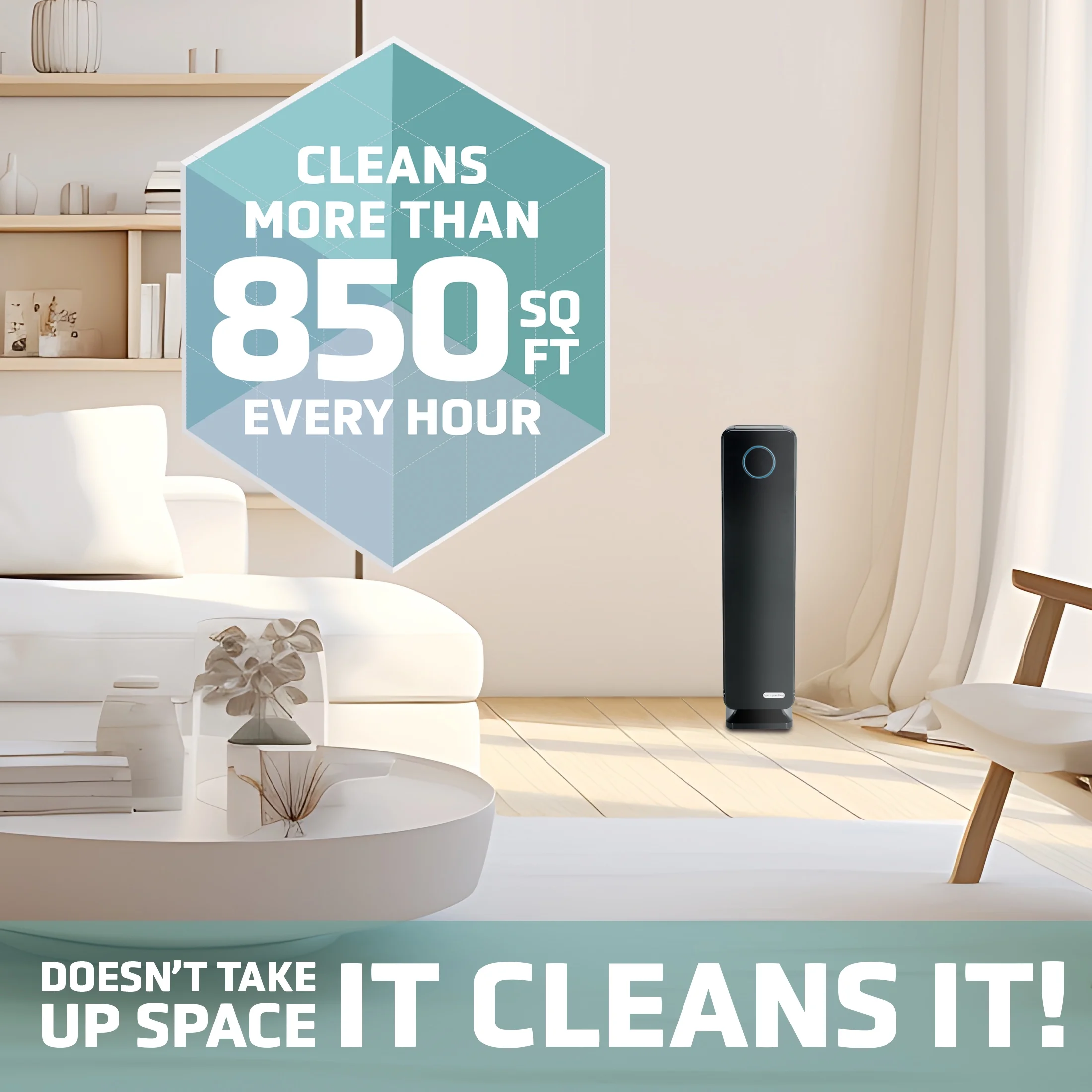 GermGuardian Tower Air Purifier with HEPA Filter, UV-C, Removes Odors, Mold, 870 Sq. ft., AC5350B
