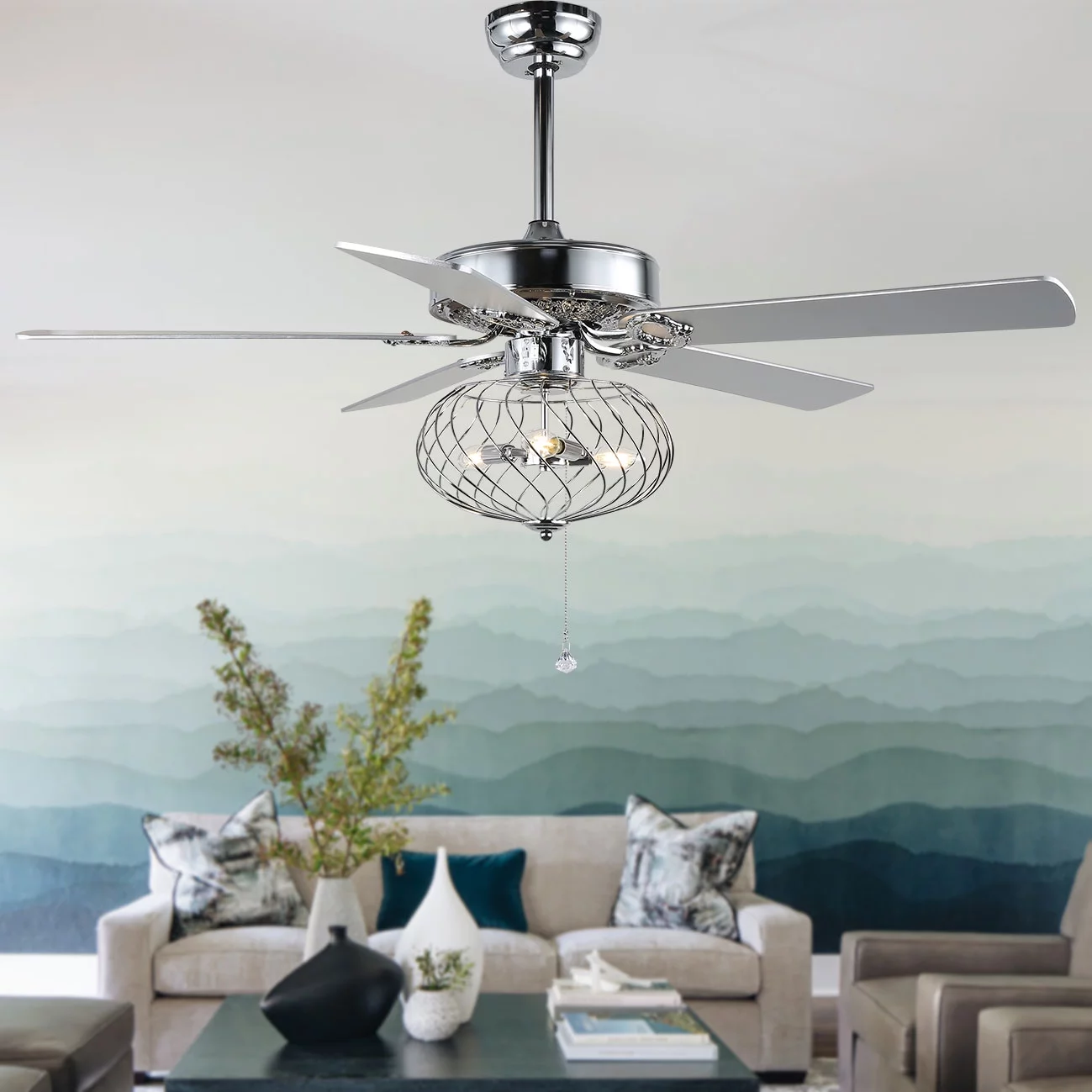 42 Inch Chrome Ceiling Fan with 3-Lights Remote Control