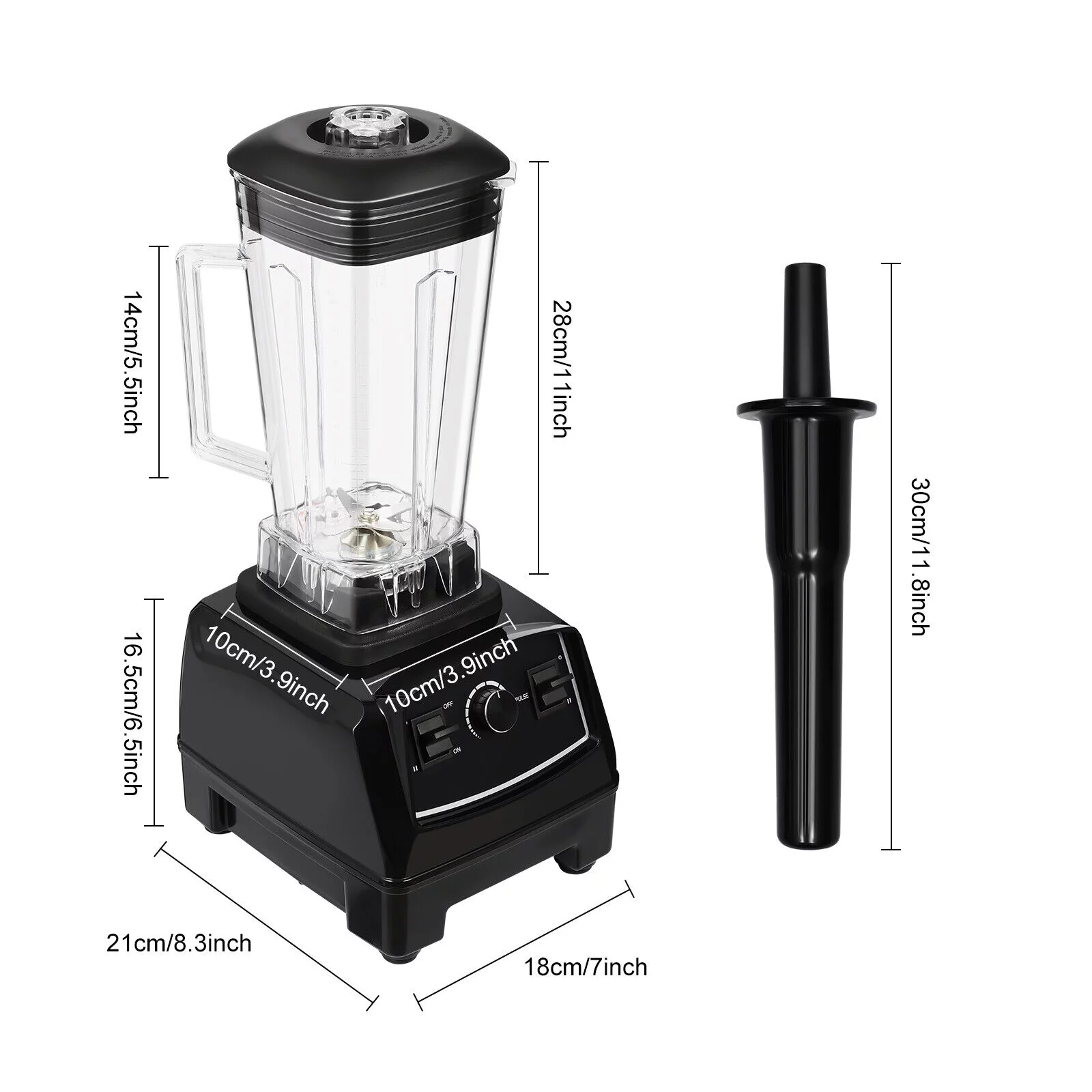 2L Professional Blender Countertop Blender Smoothie Maker Commercial 3HP 2200W(Black)