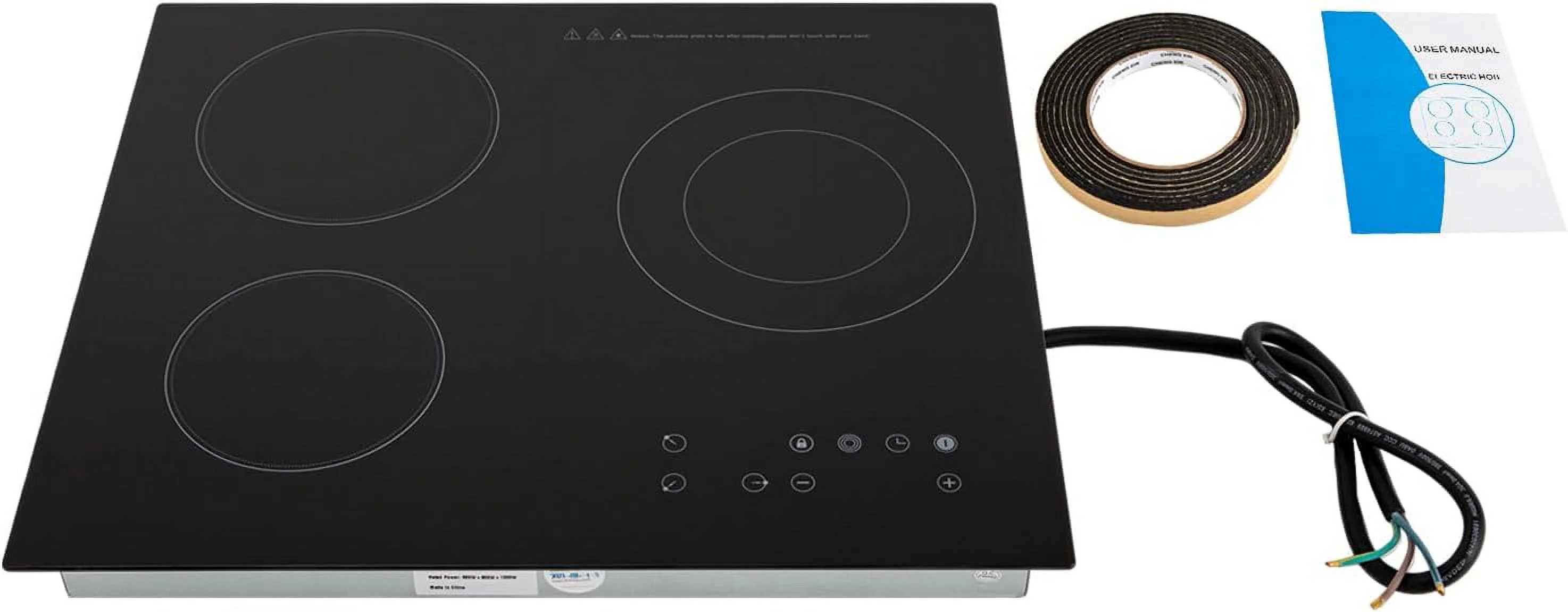 3 Burner Ceramic Electric Cooktop, 2600W 110V Electric Ceramic Cooktop Built-in Electric Stove Top with 4 Electric Burners, 9 Heating Level and Kid Safety Lock, Sensor Touch Control