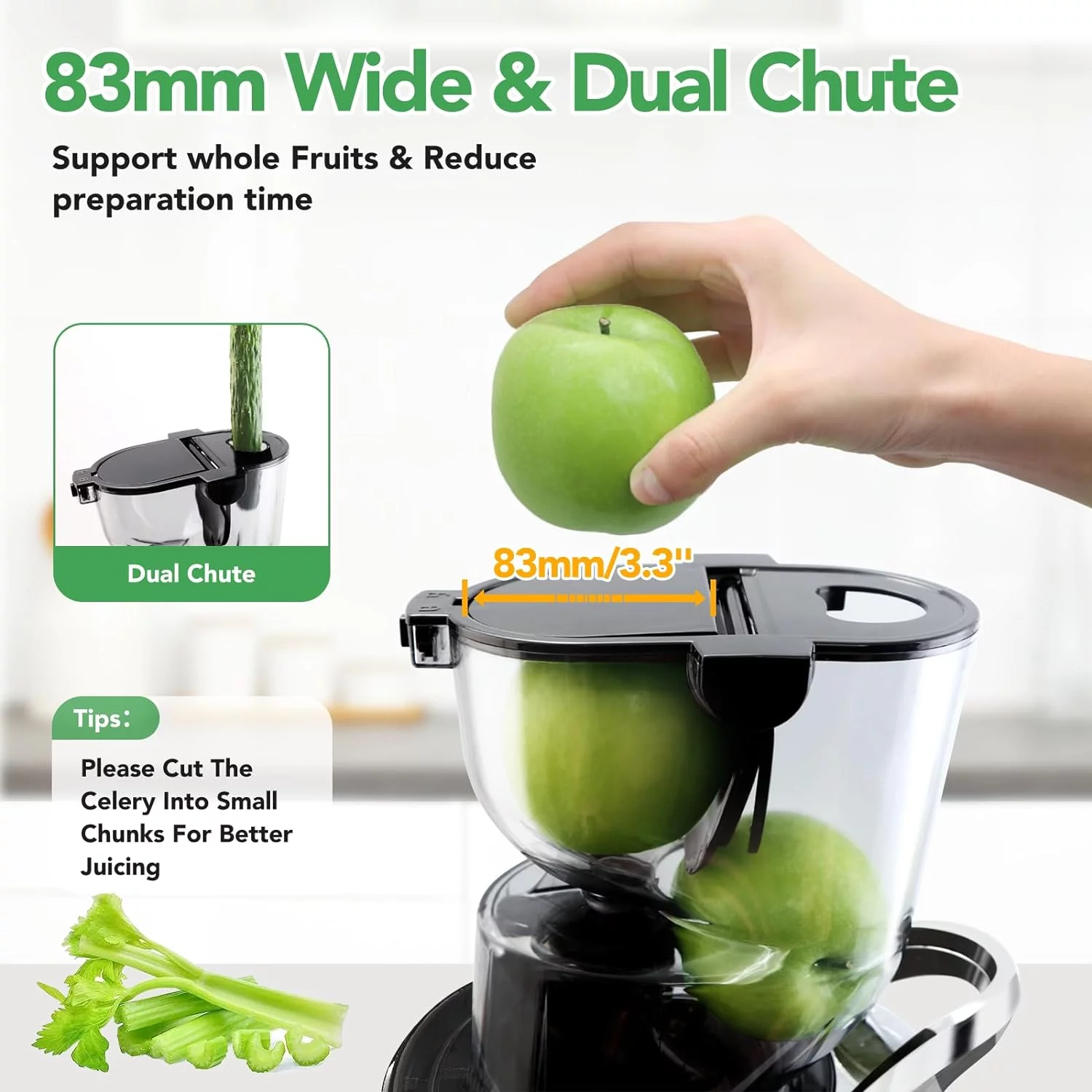 Aeitto? Juice Maker, Slow Masticating Juicer Machine, Cold Press Juicer with Big Wide 3.3-in Chute and 900-ml Cup, for Fruits and Vegetables, Reverse Function, High Juice Yield, Easy to Clean, Black
