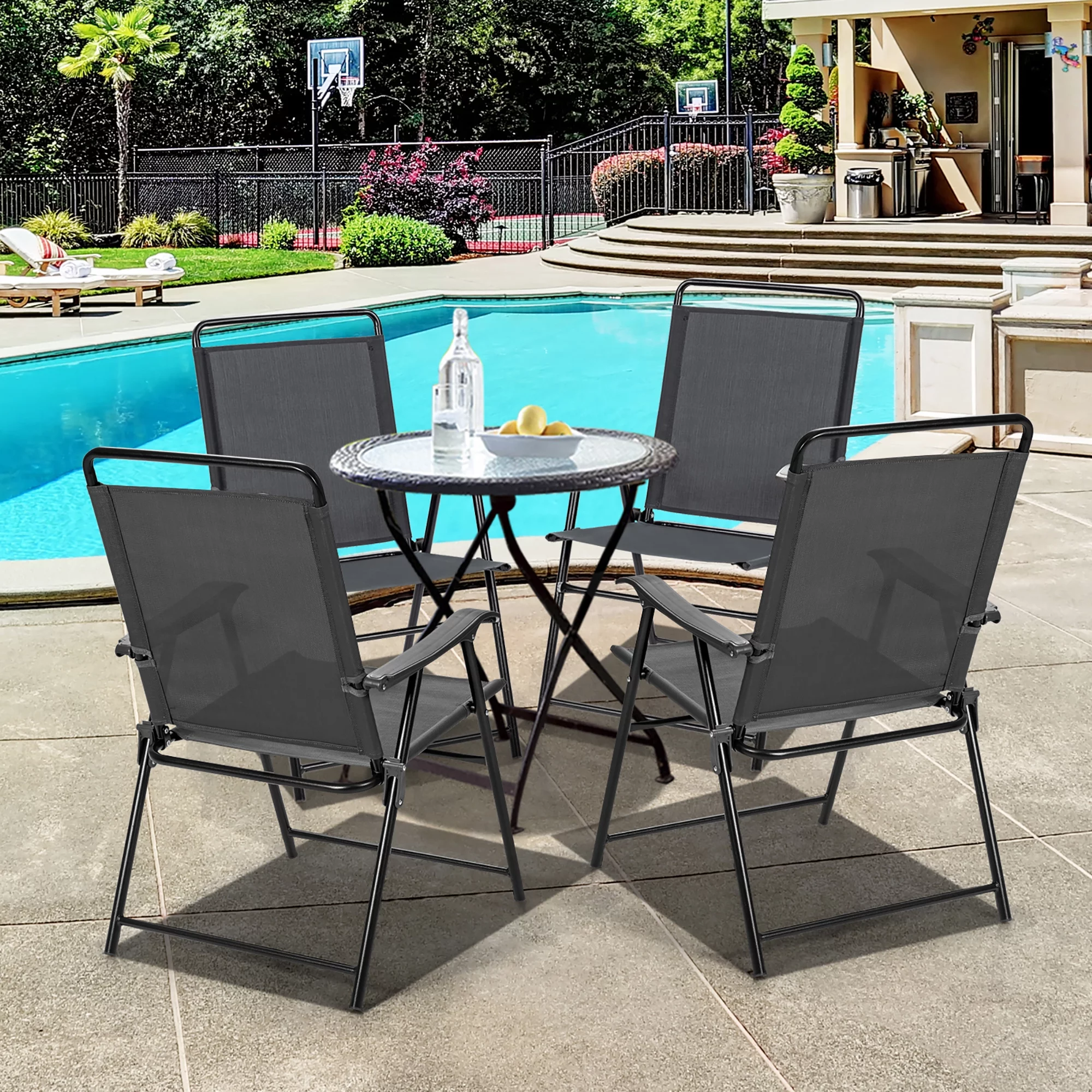 Costway 4PCS Outdoor Patio Folding Chair W/Armrest Portable Camping Lawn Garden