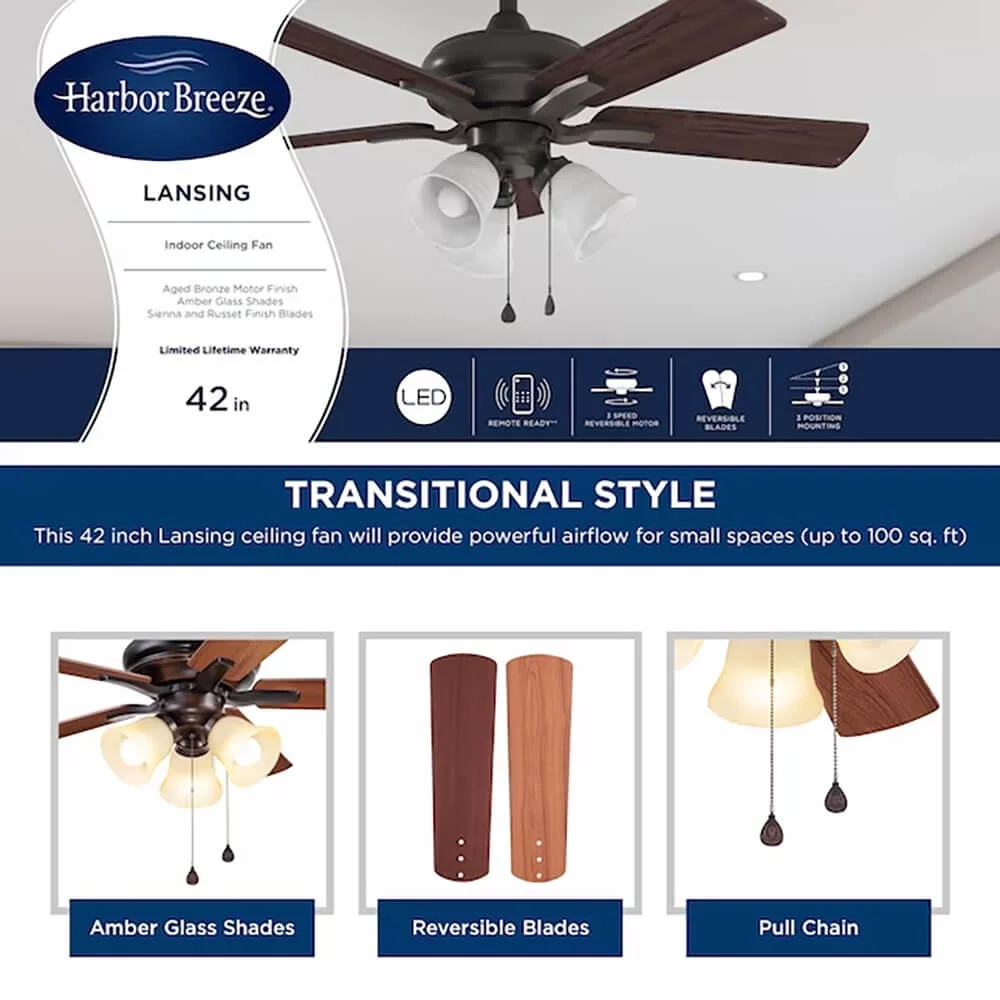 Harbor Breeze 42077 42 inch LED indoor Mounted Ceiling Fan - Bronze