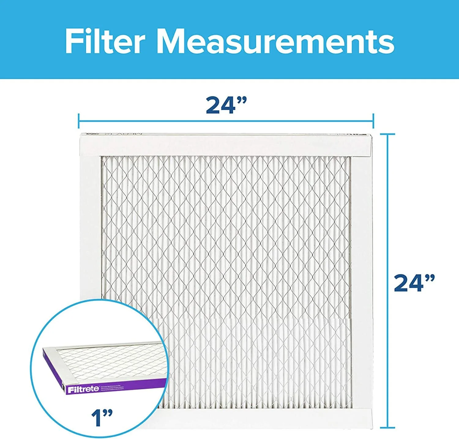 Filtrete 24x24x1, AC Furnace Air Filter, MPR 1500, Healthy Living Ultra Allergen, 2-Pack exact dimensions 23.81 x 23.81 x 0.78