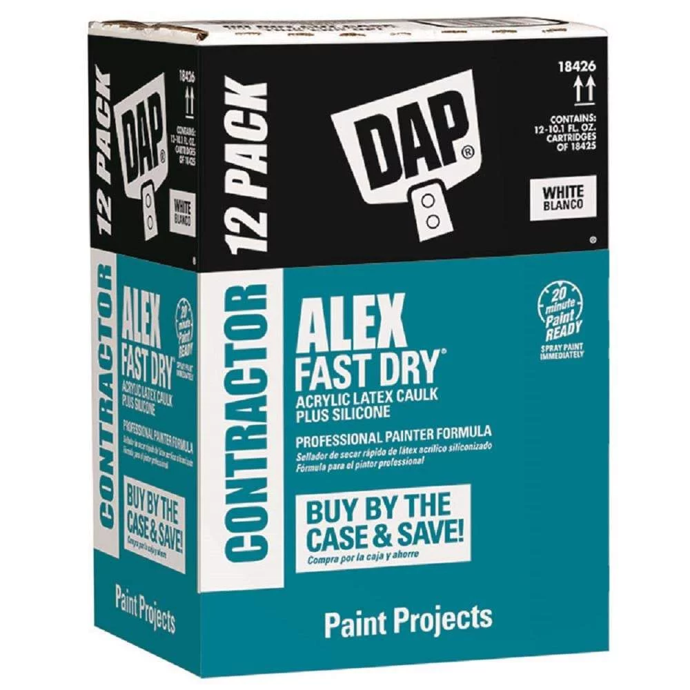 DAP Alex Fast Dry White Siliconized Acrylic Latex Windows/Doors/Seal/Paint Caulk 10.1 oz