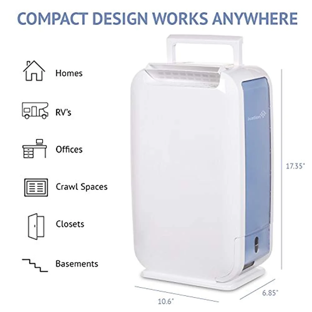 Ivation 13-Pint Small-Area Desiccant Dehumidifier Compact and Quiet - With Continuous Drain Hose for Smaller Spaces, Bathroom, Attic, Crawlspace and Closets - For Spaces Up To 270 Sq Ft