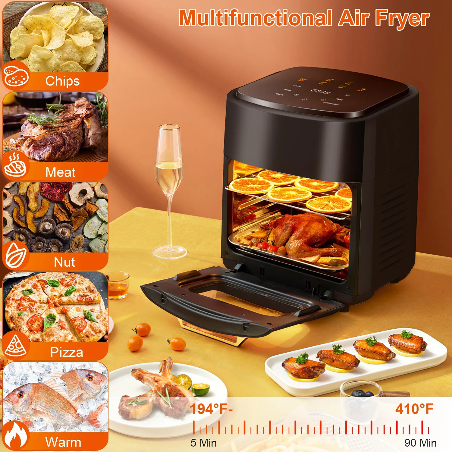 iMounTEK Air Fryer Oven 15.8QT 1400W Powerful Cooking Oilless Cooker Crisp Bake Grill with Dehydrate Touch Screen Visible Window 11.81x11.02x14.96in, White