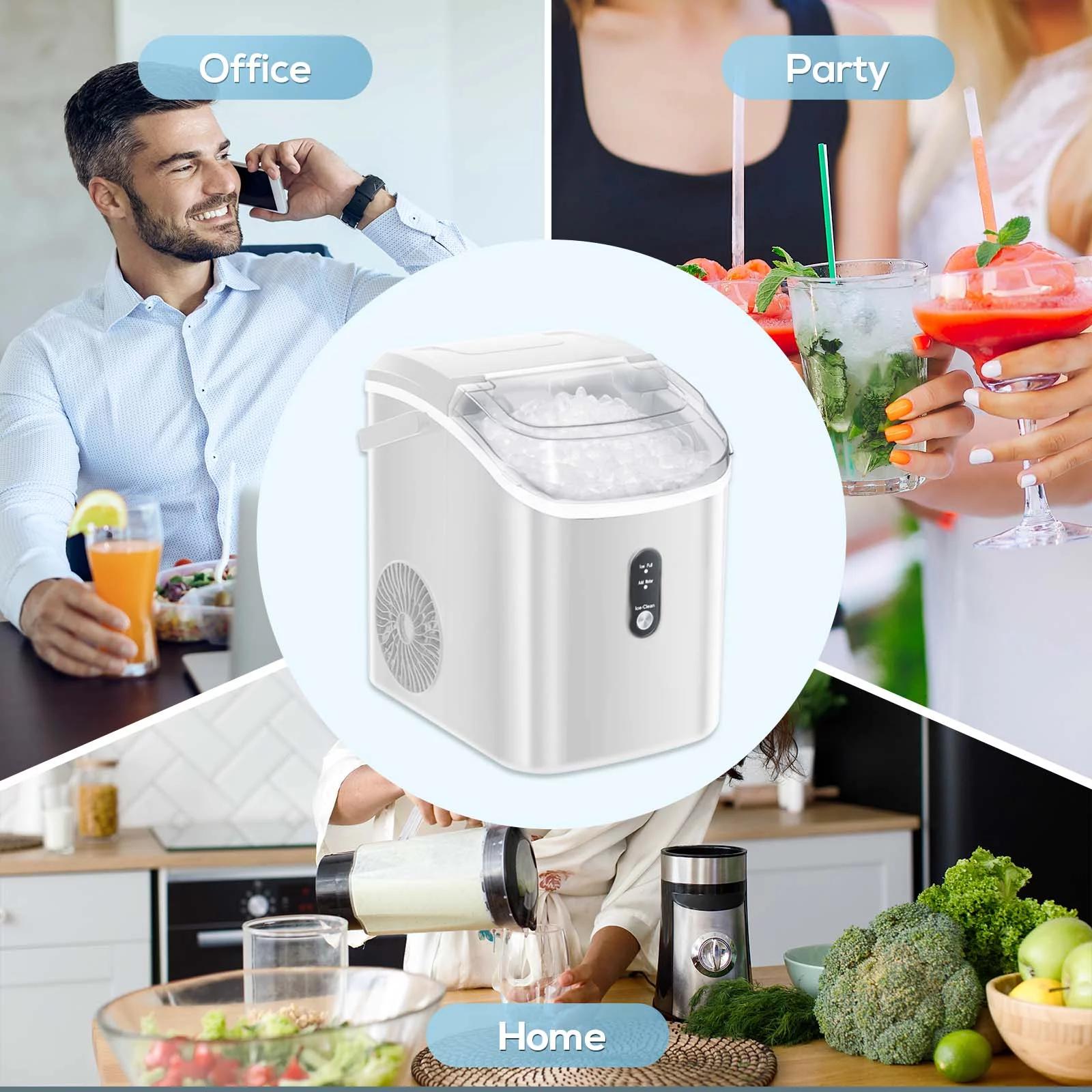 Auseo Nugget Ice Maker Countertop, 33lbs/24H, Self-Cleaning Function, Portable Ice Machine for Home/Office/Party- (White)