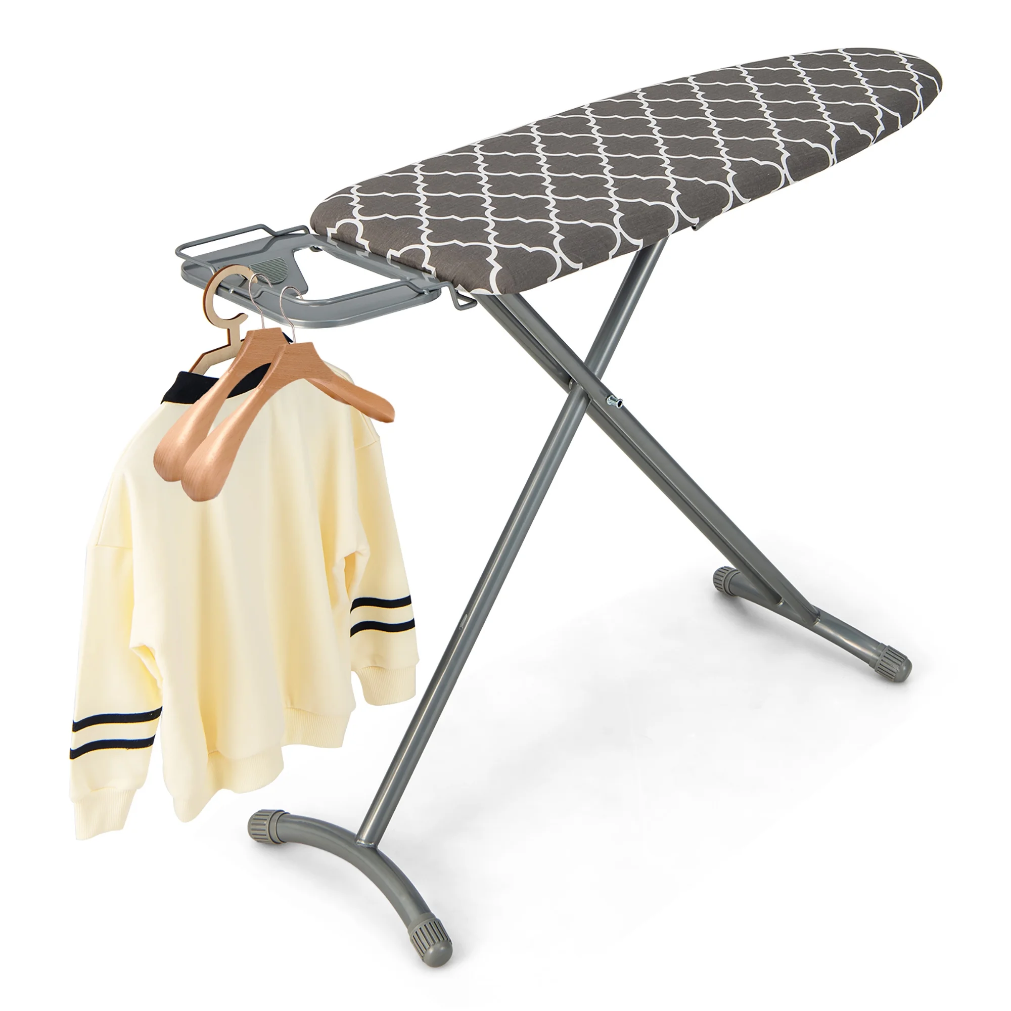 Gymax 44'' x 14'' Foldable Ironing Board Iron Table w/ Iron Rest Extra Cotton Cover Gray