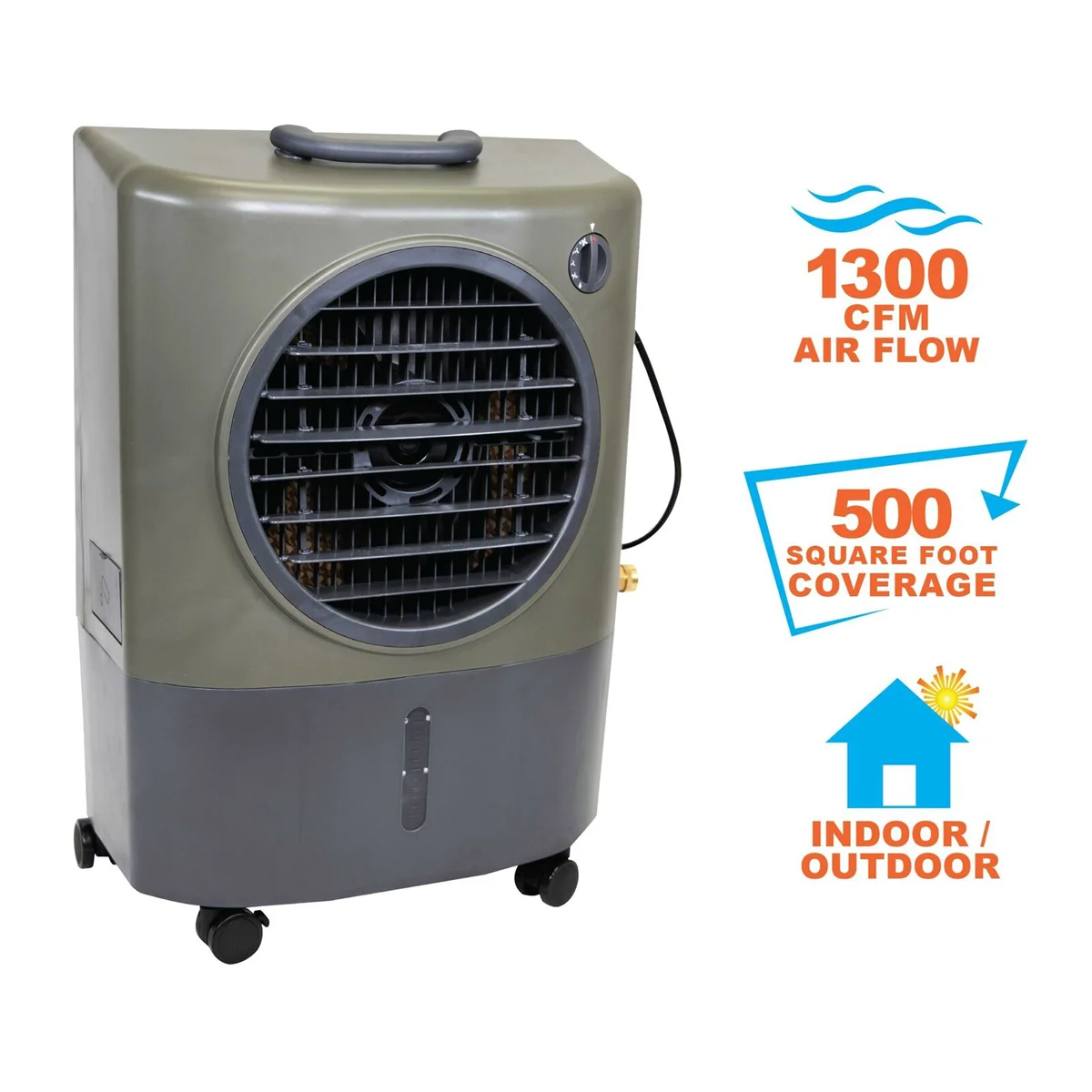Hessaire MC18V Portable Evaporative Cooling Fan, Indoor/Outdoor Low Humidity Environments, 1300 CFM, 500 sq. ft., 2-Speed Fan, 53.4 dB, Dark Gray