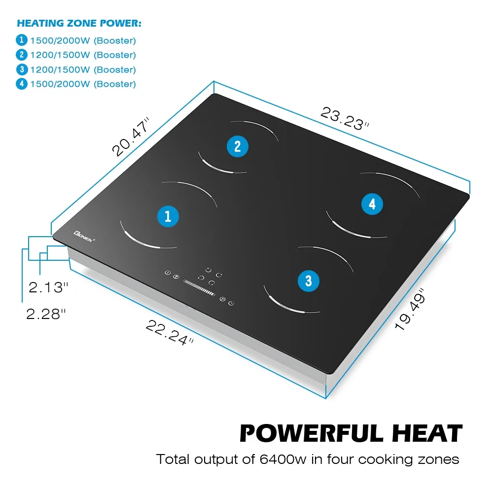 GIONIEN 4 Burner Electric Cooktop, 220V~240V Built-in 24' Induction Cooktop,6400W