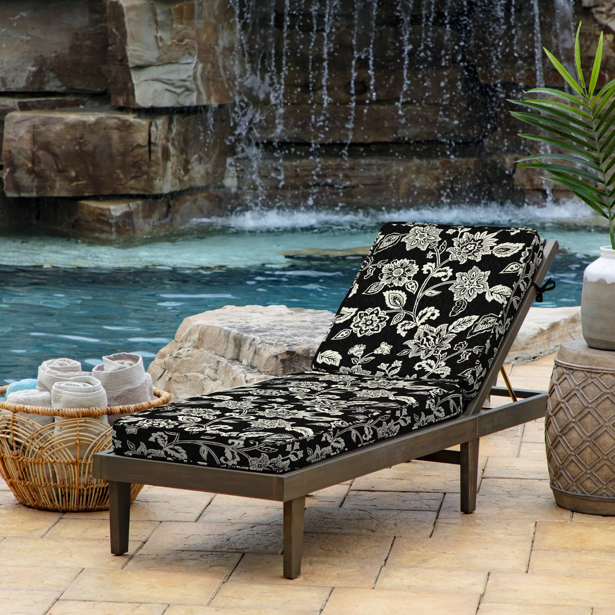 Arden Selections ProFoam 72 x 21 in Outdoor Chaise Cushion Cover, Ashland Black Jacobean