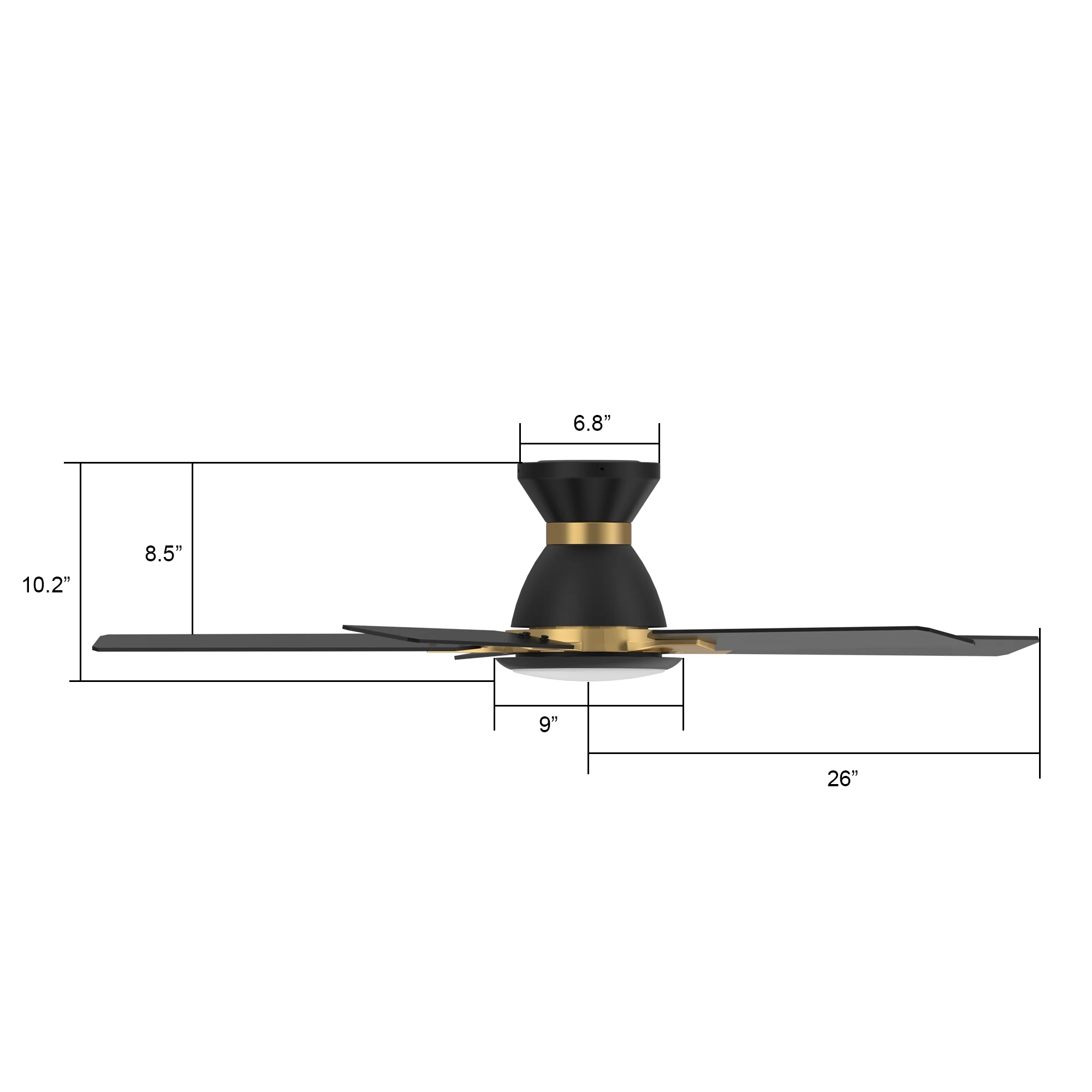52' 5 Blades Indoor Flush Mount Ceiling Fan with Dim LED Light & Remote - Black/Gold