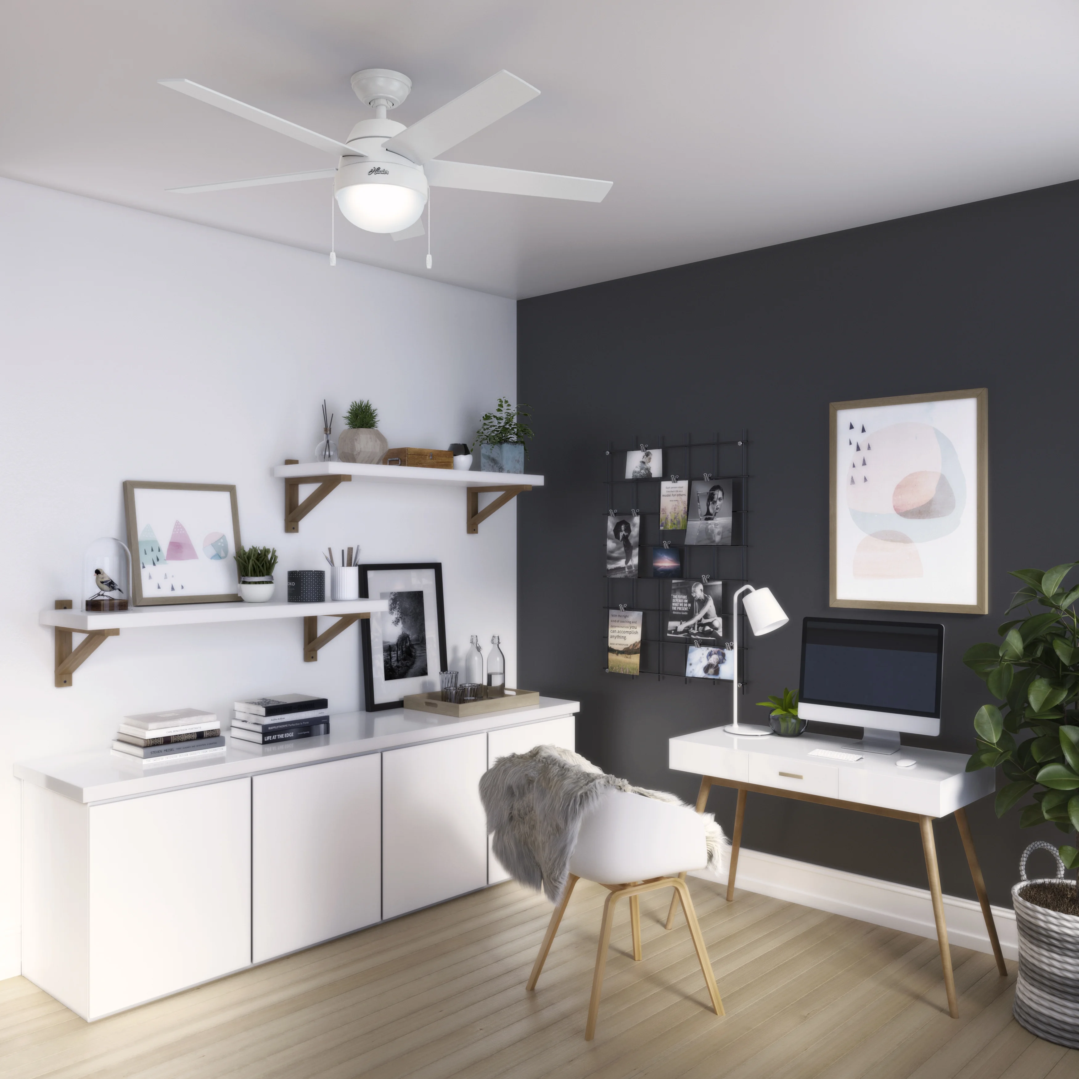 Hunter 52 inch Anslee Fresh White Ceiling Fan with LED Light Kit and Pull Chain